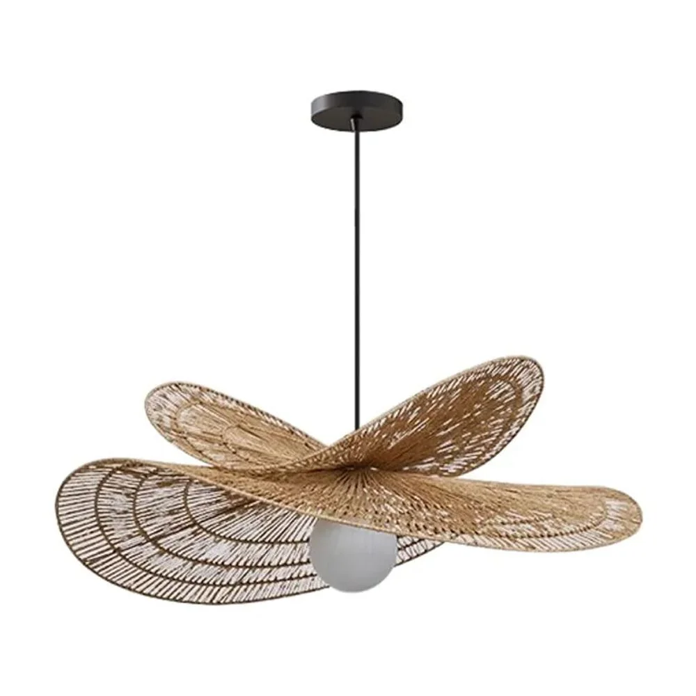 Arturesthome Vintage Handmade Rattan Woven Creative Double-Layer Straw Hat Pendant Light