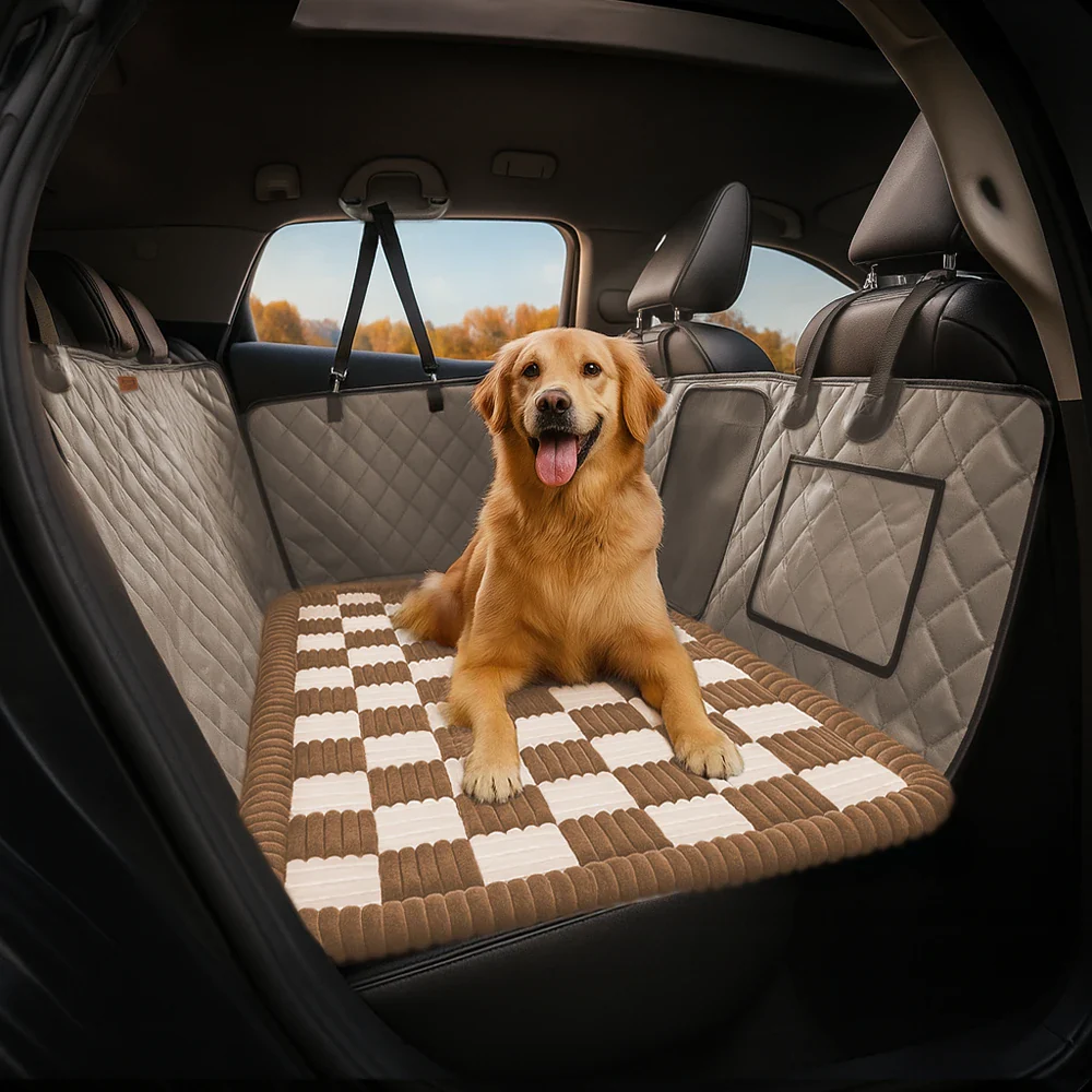 Premium Faux Leather Water-repellent Hammock Dog Car Seat Cover With Mat