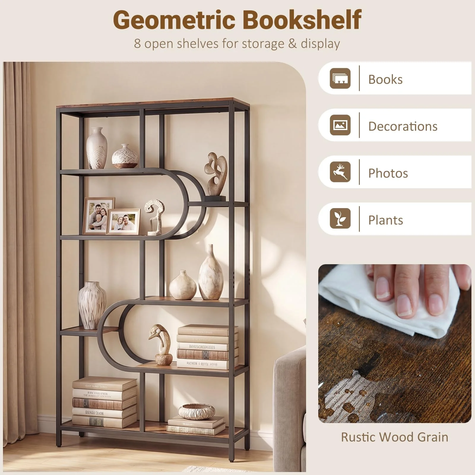 Tangkula Geometric Bookshelf Freestanding Open Bookcase Industrial Display Rack