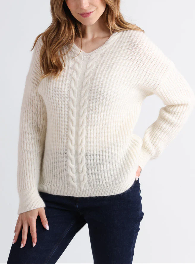 Pull femme maille perlée blanc naturel