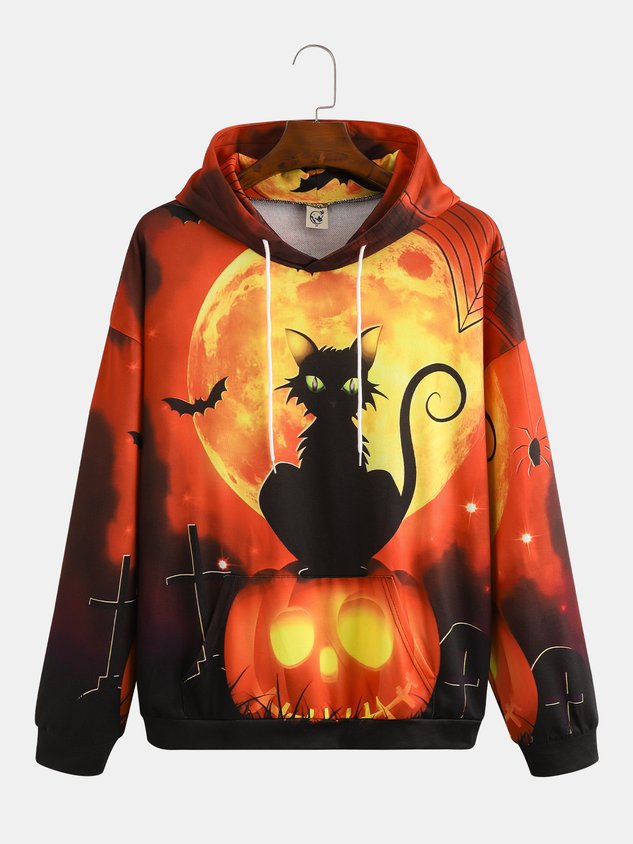 Sweat-shirt à capuche à manches longues pour homme, imprimé Halloween noir