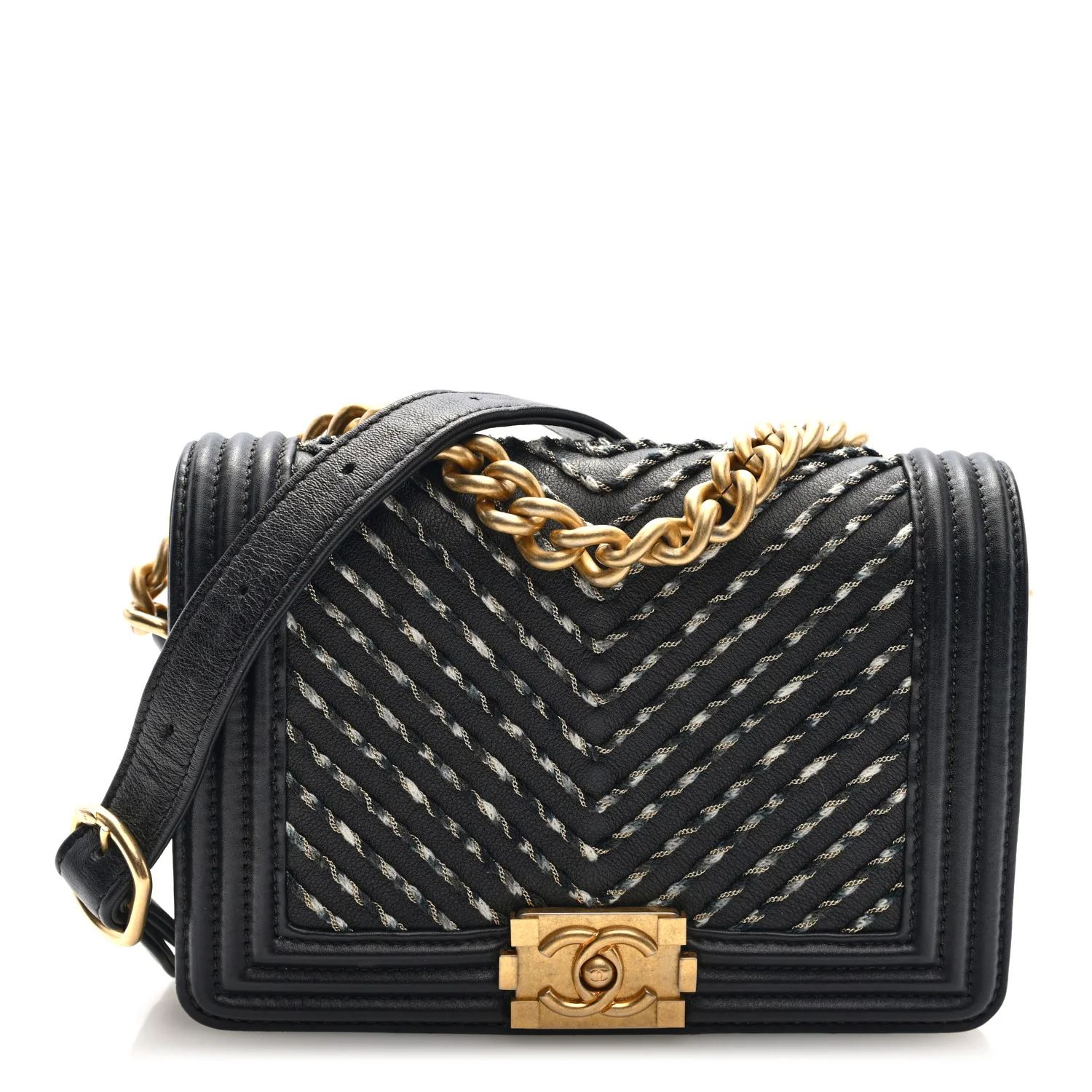 Calfskin Chevron Embroidered Boy By The Sea Flap Waist Belt Bag Black