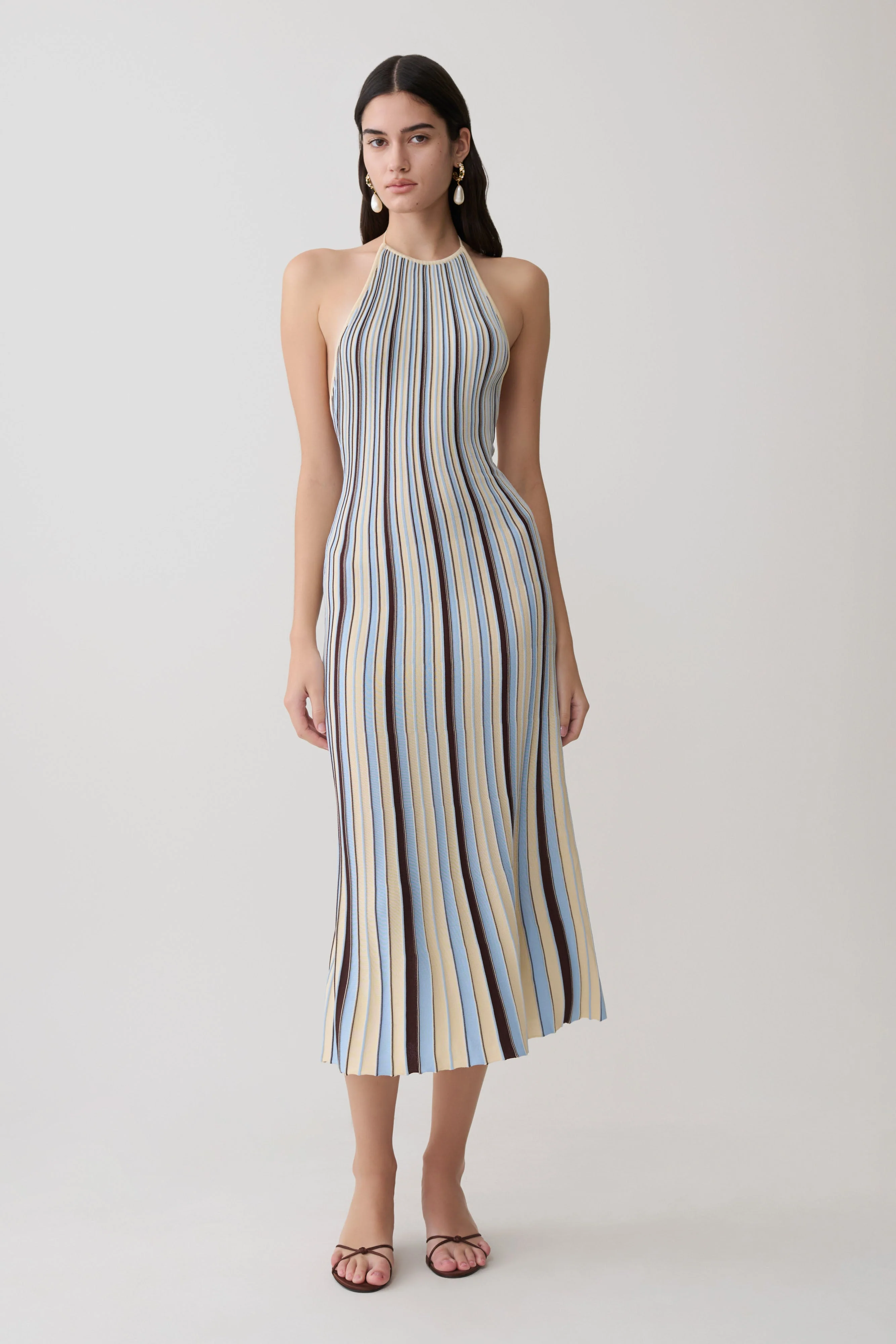 Dalani Halterneck Knit Midi Dress - Blue/Chocolate