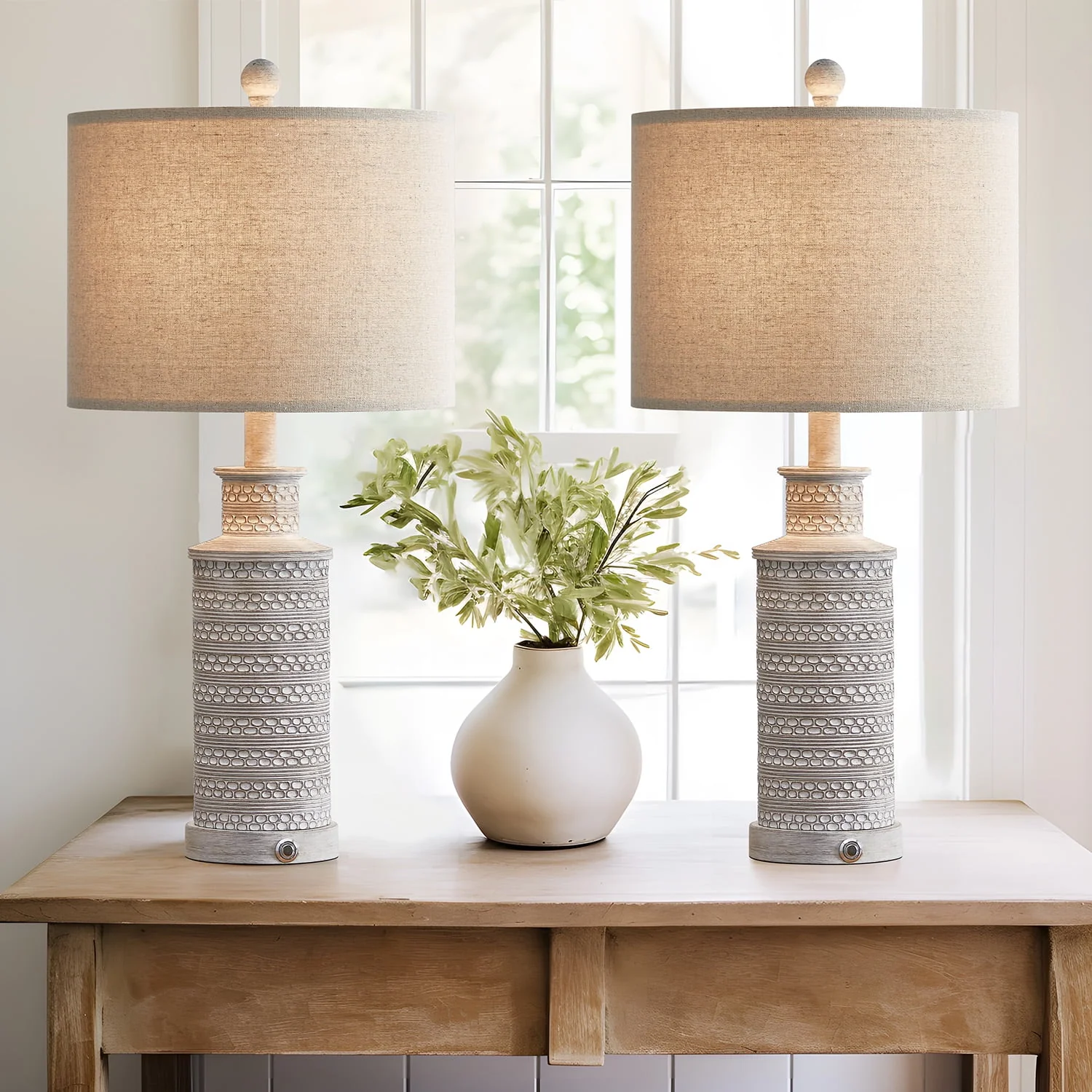 Oneach 3 Way Dimmable Table Lamp Set of 2 with USB Ports for Bedroom Living Room 24.5