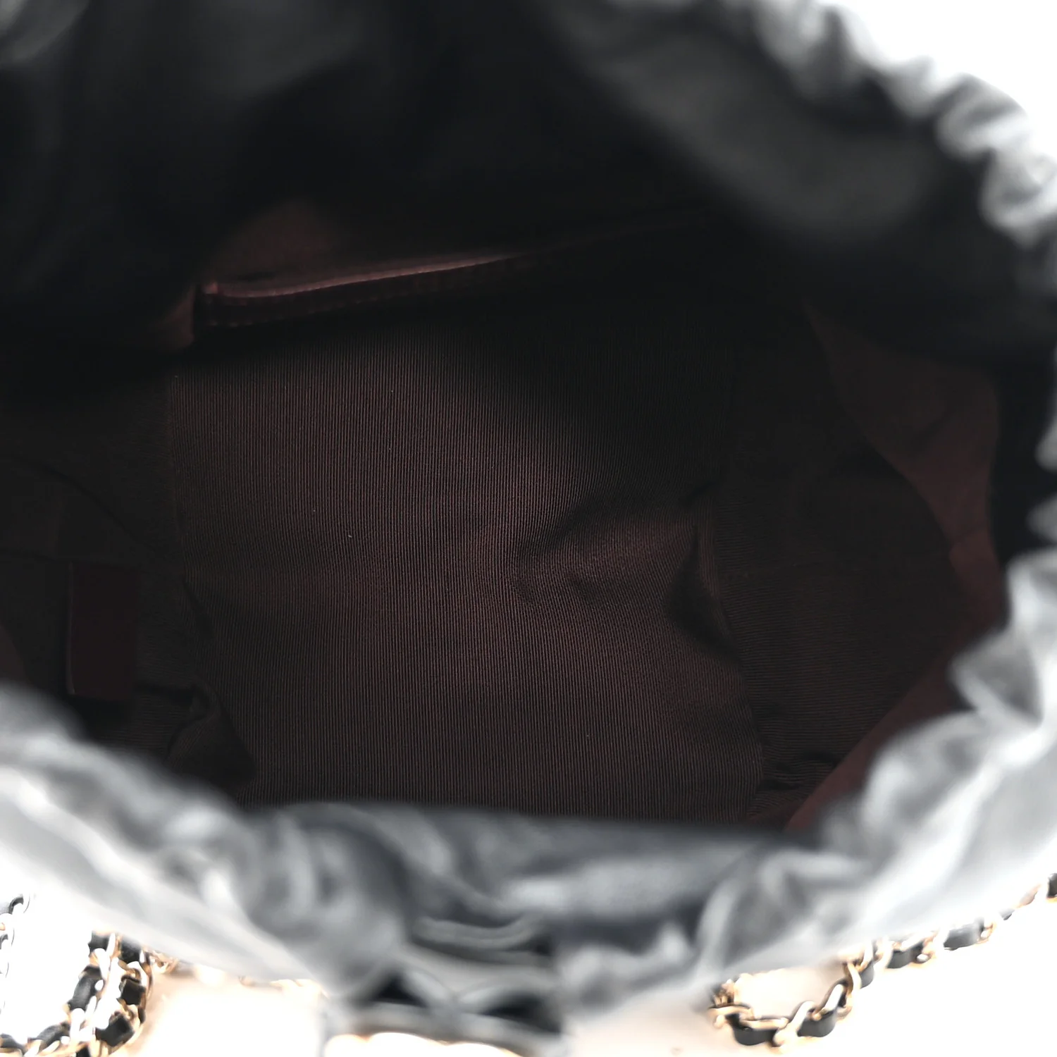Lambskin Bucket Chain Drawstring Bag Black