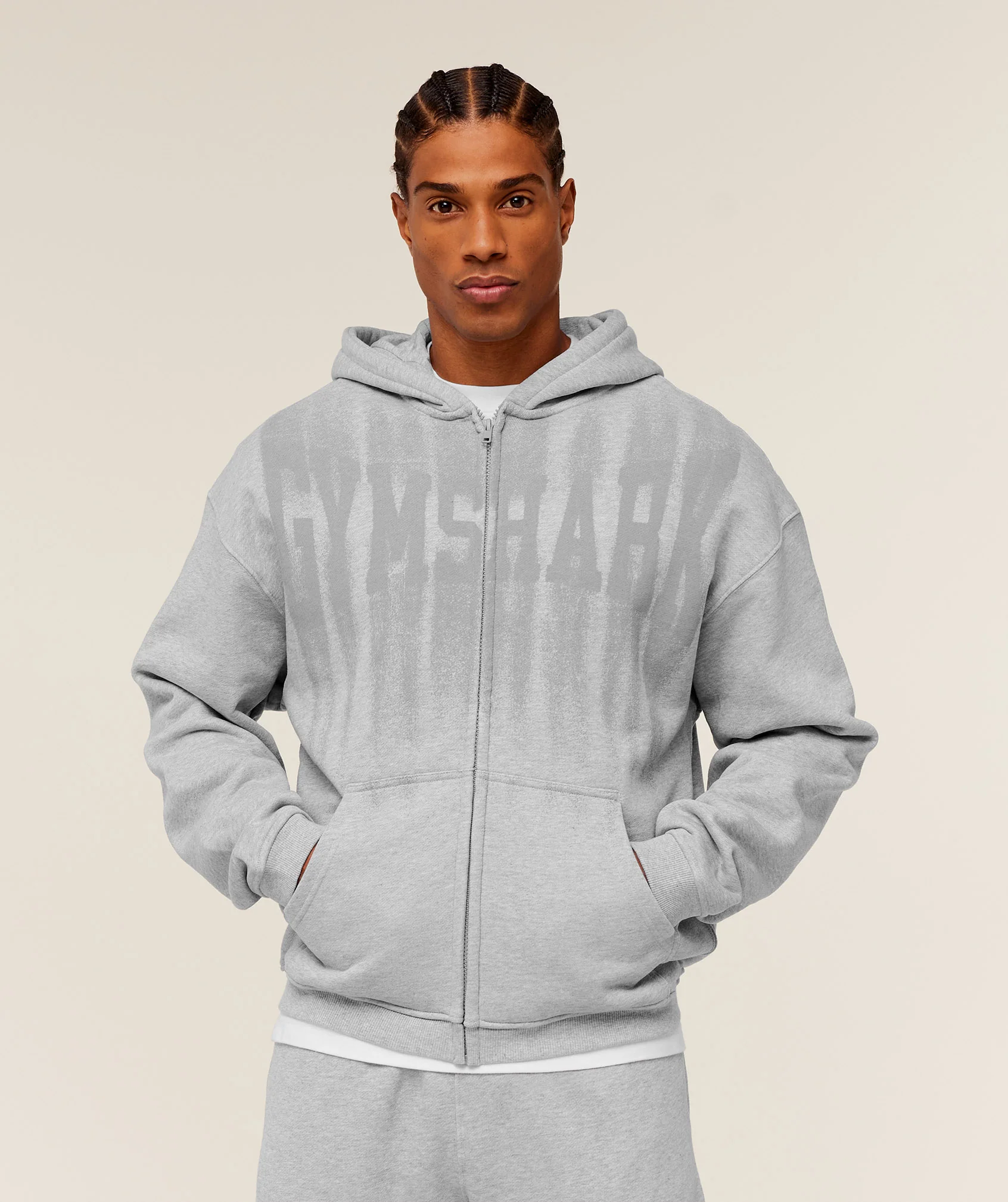 FADE GRAPHIC ZIP THROUGH HOODIE - Light Grey Core Marl