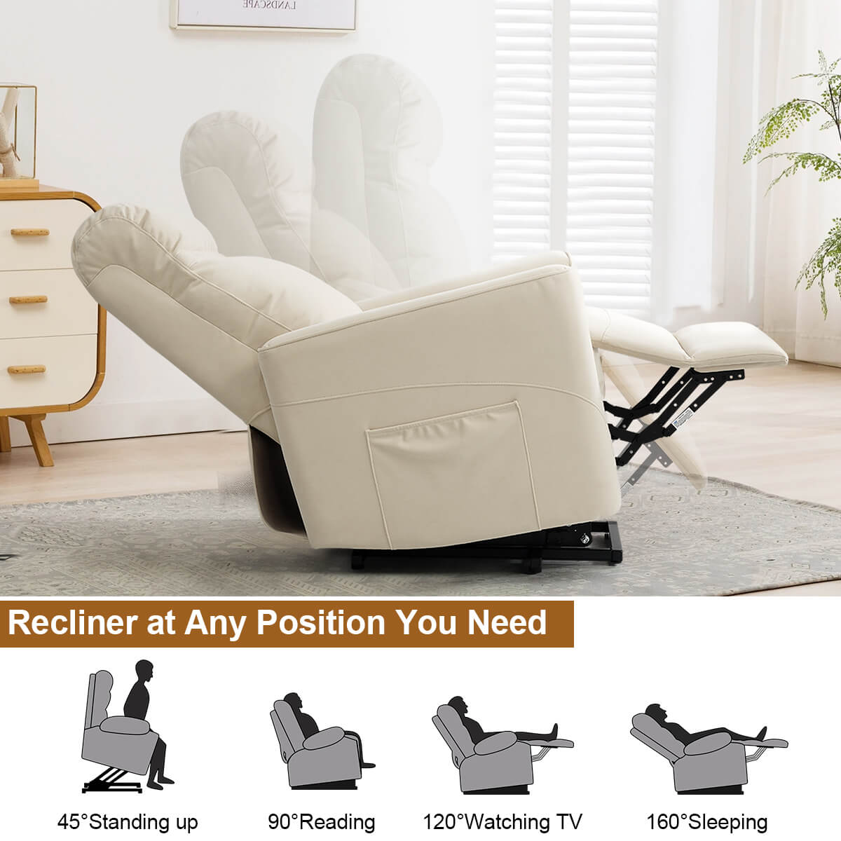 Fauteuil releveur électrique avec massage par pétrissage, en tissu