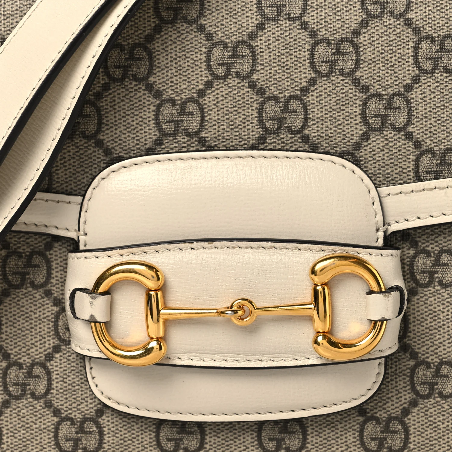 GG Supreme Monogram Horsebit 1955 Shoulder Bag Beige Mystic White