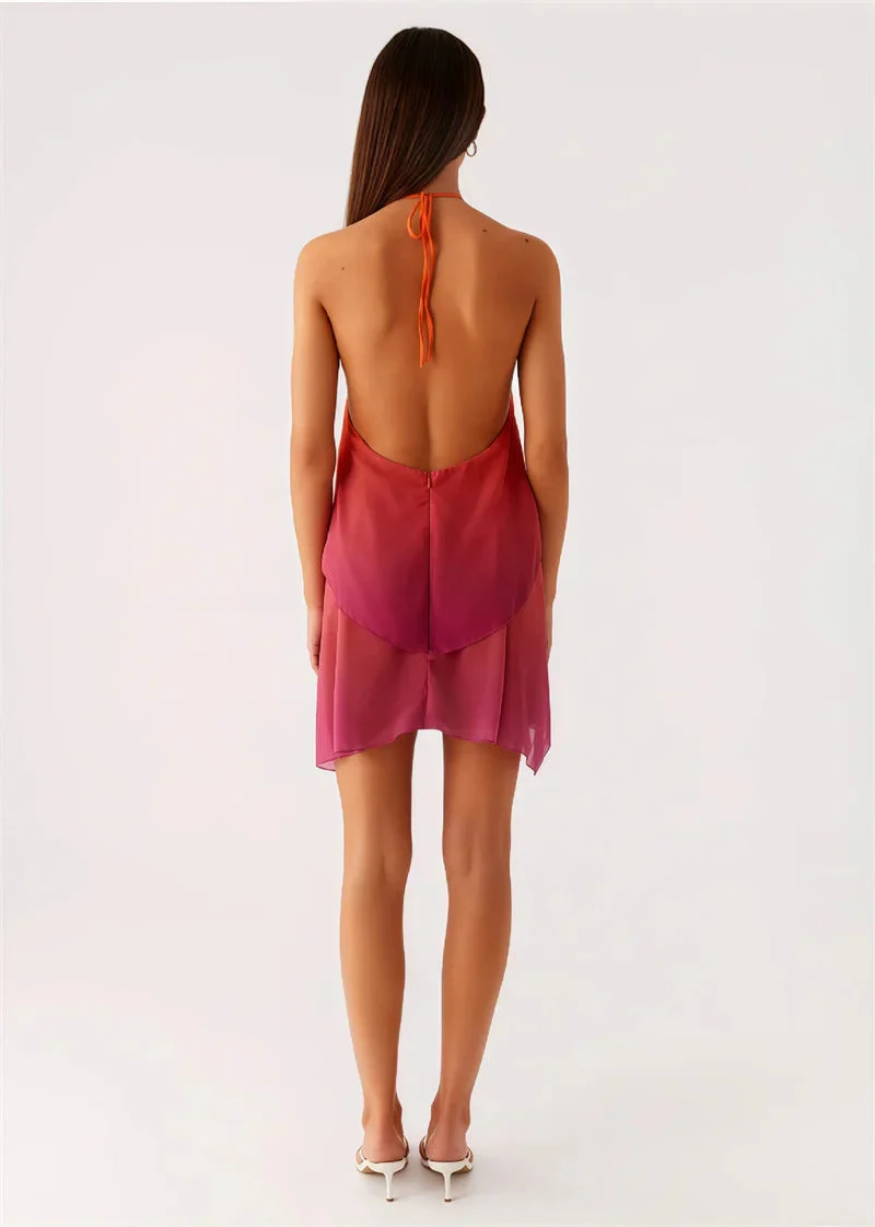 Robe courte à volants dégradé rose