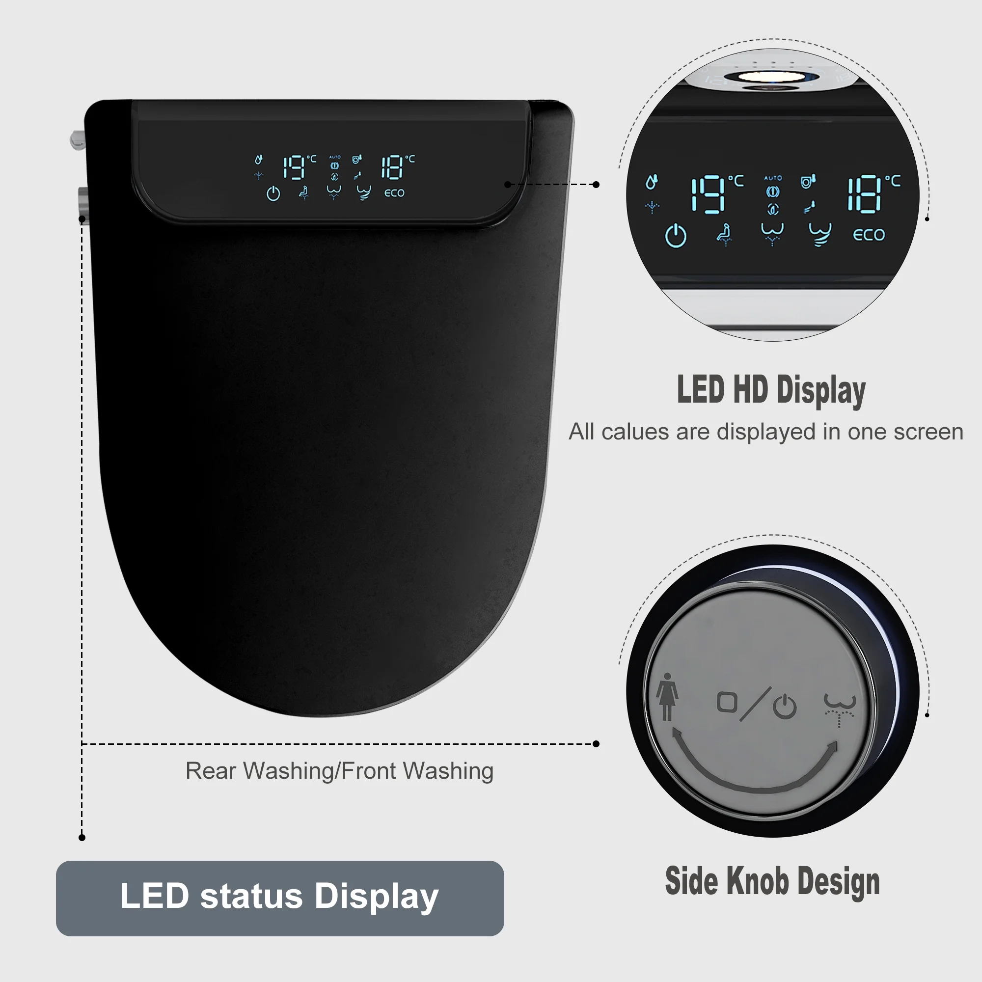 Electric Bidet Heated Smart Toilet Seat With Unlimited Heated Water,Toilet Seat Warmer, And Warm Air Dryer-Adjustable And Self-Cleaning, Automatic Open, BIG LED Screen - Image 3