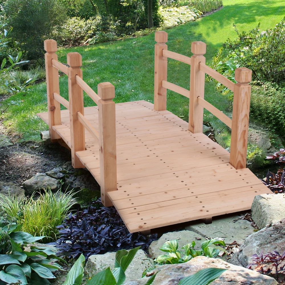 Small Wooden Arch Bridge for Courtyards - Anticorrosive Outdoor Landscape Decoration in Burlywood Finish, Perfect for Gardens and Pathways