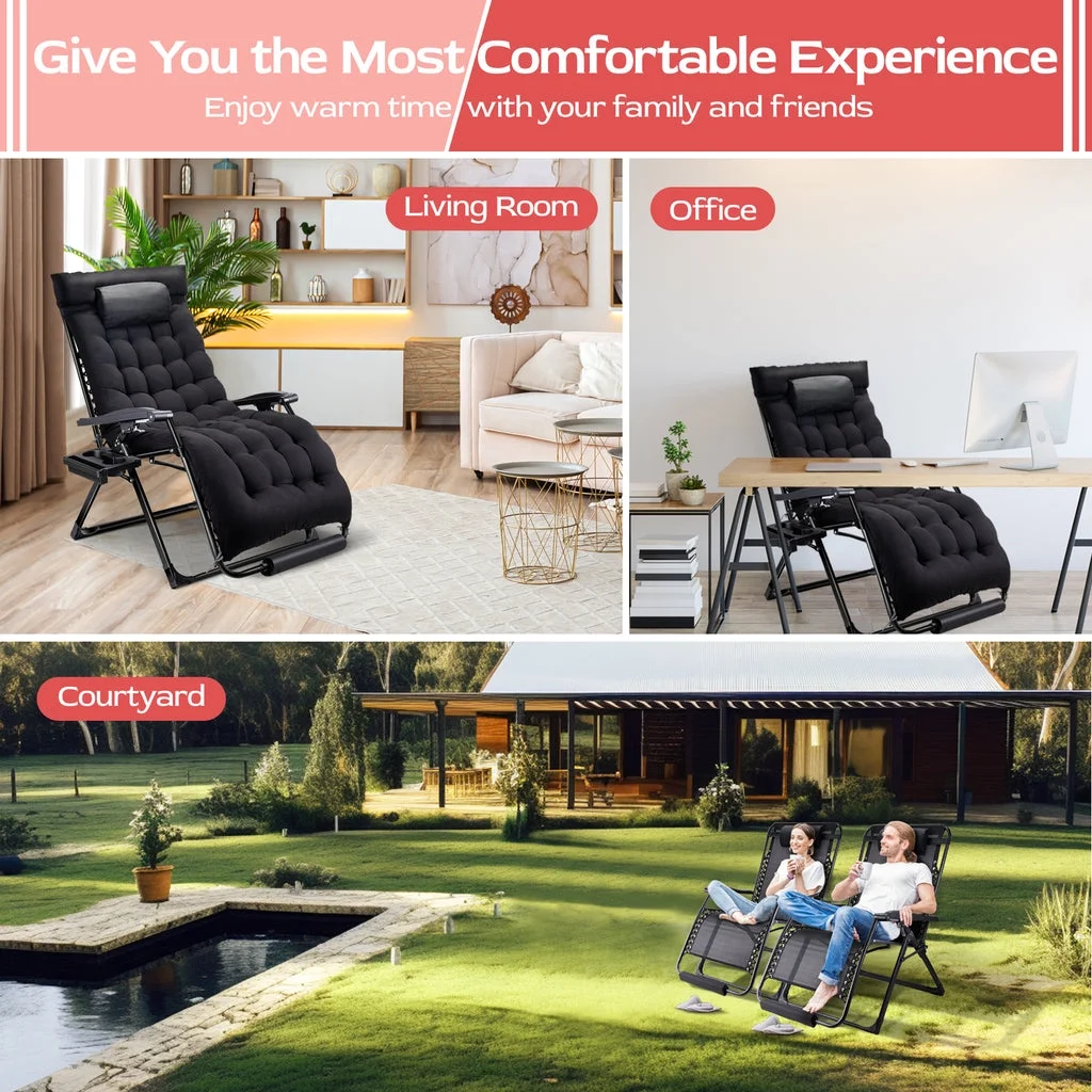 XXL Oversize Zero Gravity Chair 500lb Capacity, 33-Inch Wide Padded Seat, Folding Travel Recliner for Outdoor / Indoor Use Patio, Lawn, Black, Portable and Heavy Duty(1/Black) - Image 8