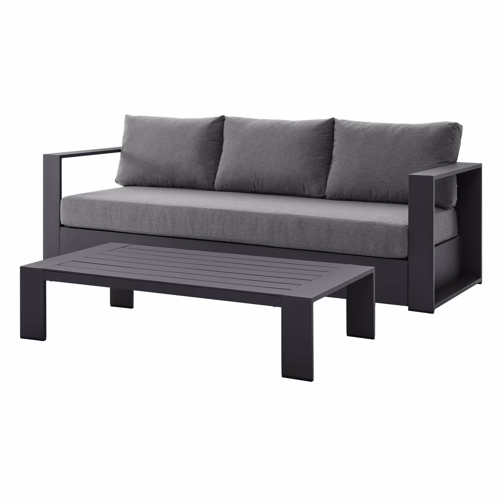 Lounge Sofa Table Set, Grey Gray, Aluminum, Metal, Fabric, Modern Contemporary, Outdoor Patio Balcony Cafe Bistro Garden Furniture Hotel Hospitality(Gray Charcoal)