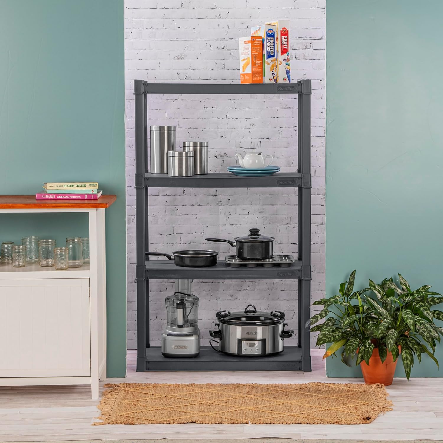 Sterilite 6-Pack 4 Shelf Unit, Heavy-Duty Shelving Storage and Utility Rack - Standing Plastic Organizer Shelves for Kitchen, Bathroom, and Garage