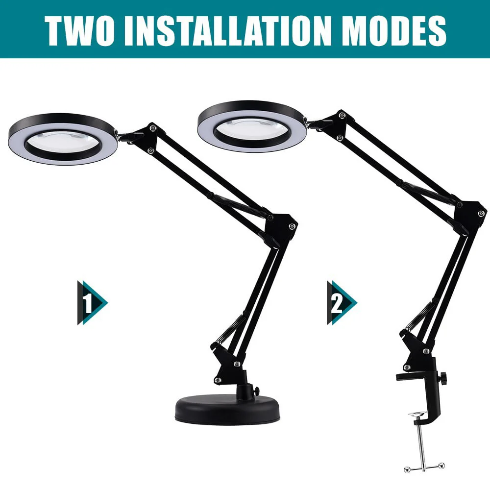 10X LED Magnifying Glass with Light, Stepless Dimmable, 3 Color Modes, Real Glass Lens Magnifying Lamp with Light Desk Lamp Clamp for Crafts, Reading, Close Work Black - Image 2