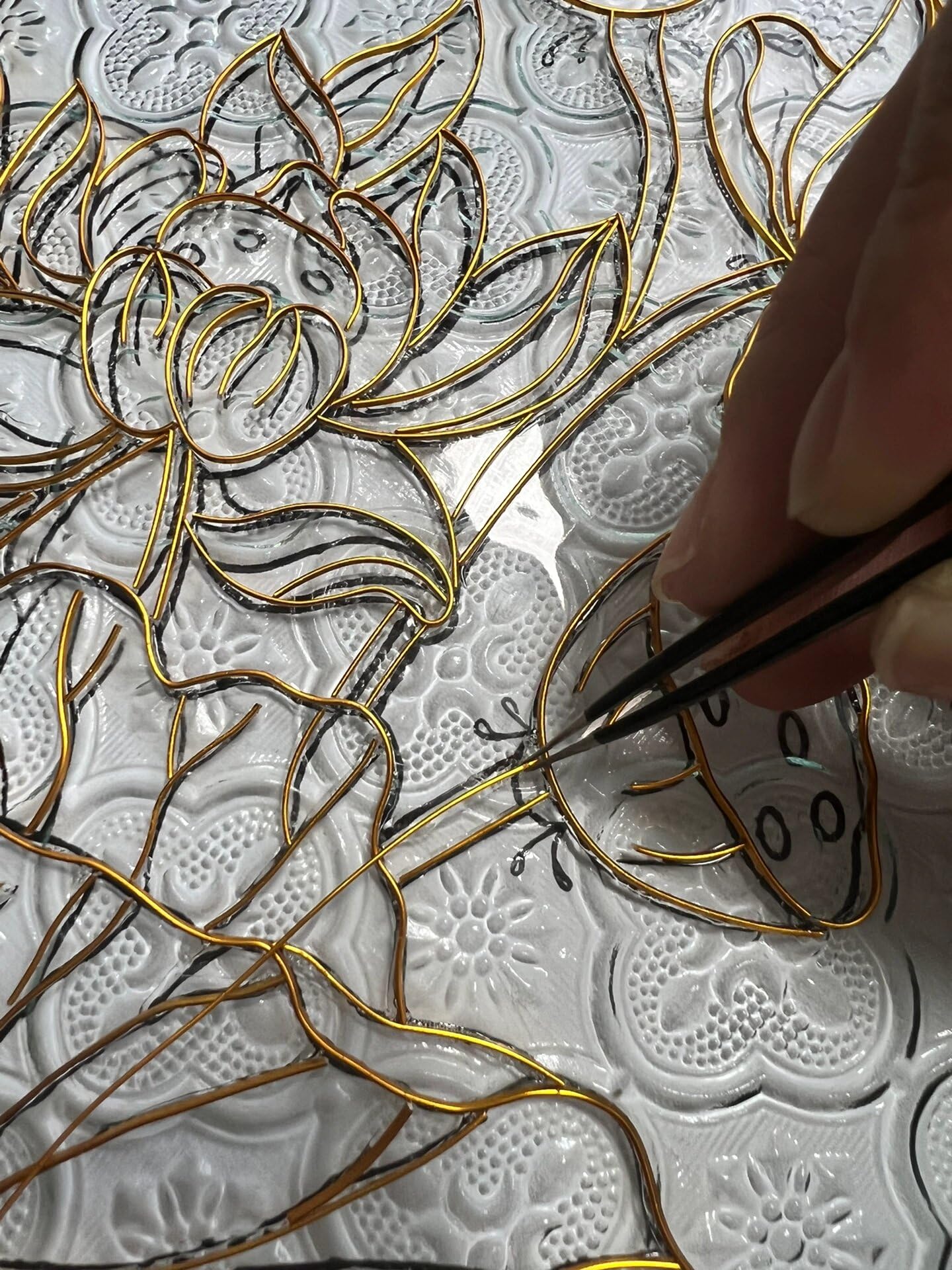 Lotus Filigree on Glass, DIY Cloisonne Filigree Enamel Painting Kit, with Tutorial& All Tools