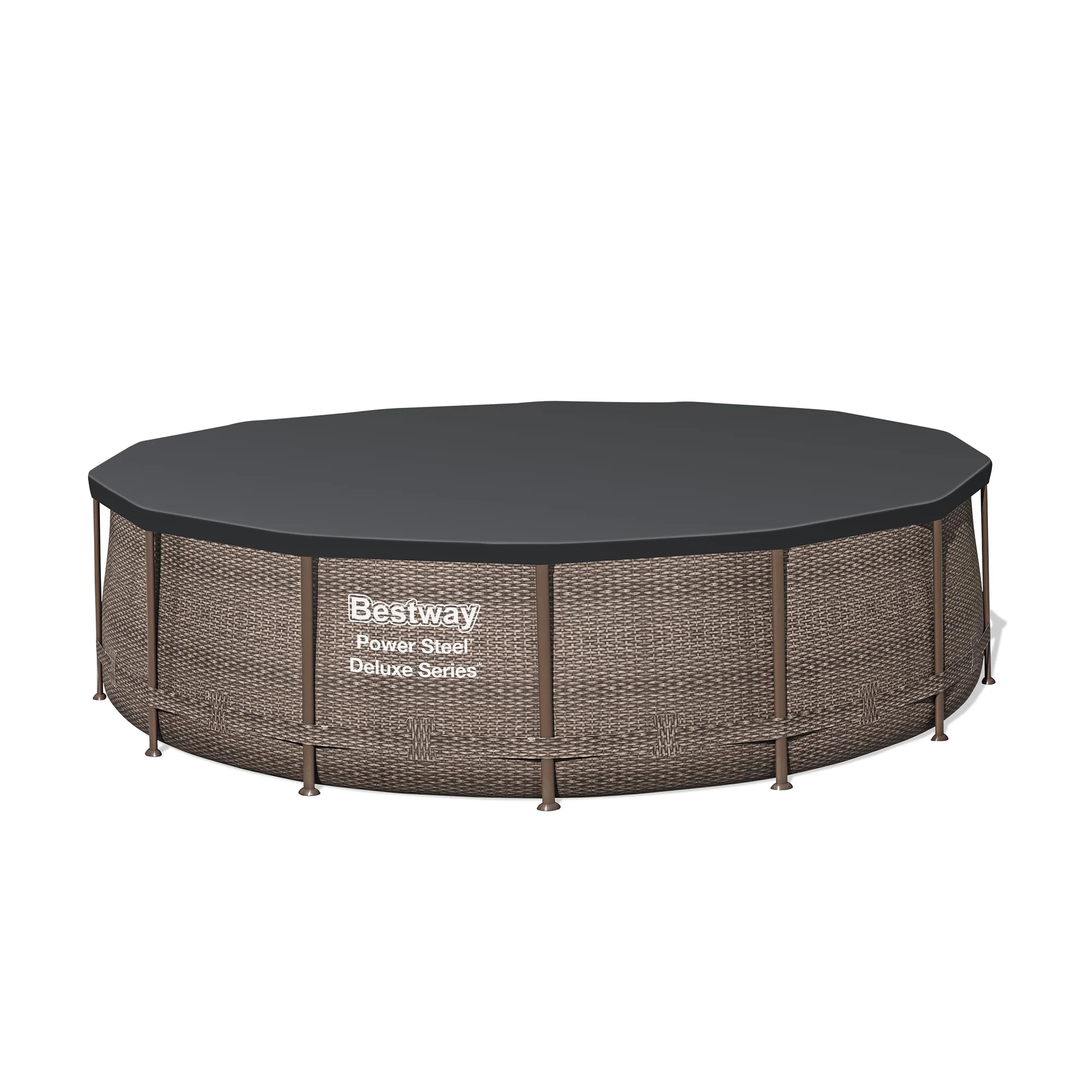 Power Steel 14' x 42" Round Above Ground Outdoor Swimming Pool Set(14ft. X 42in./Brown) - Image 7