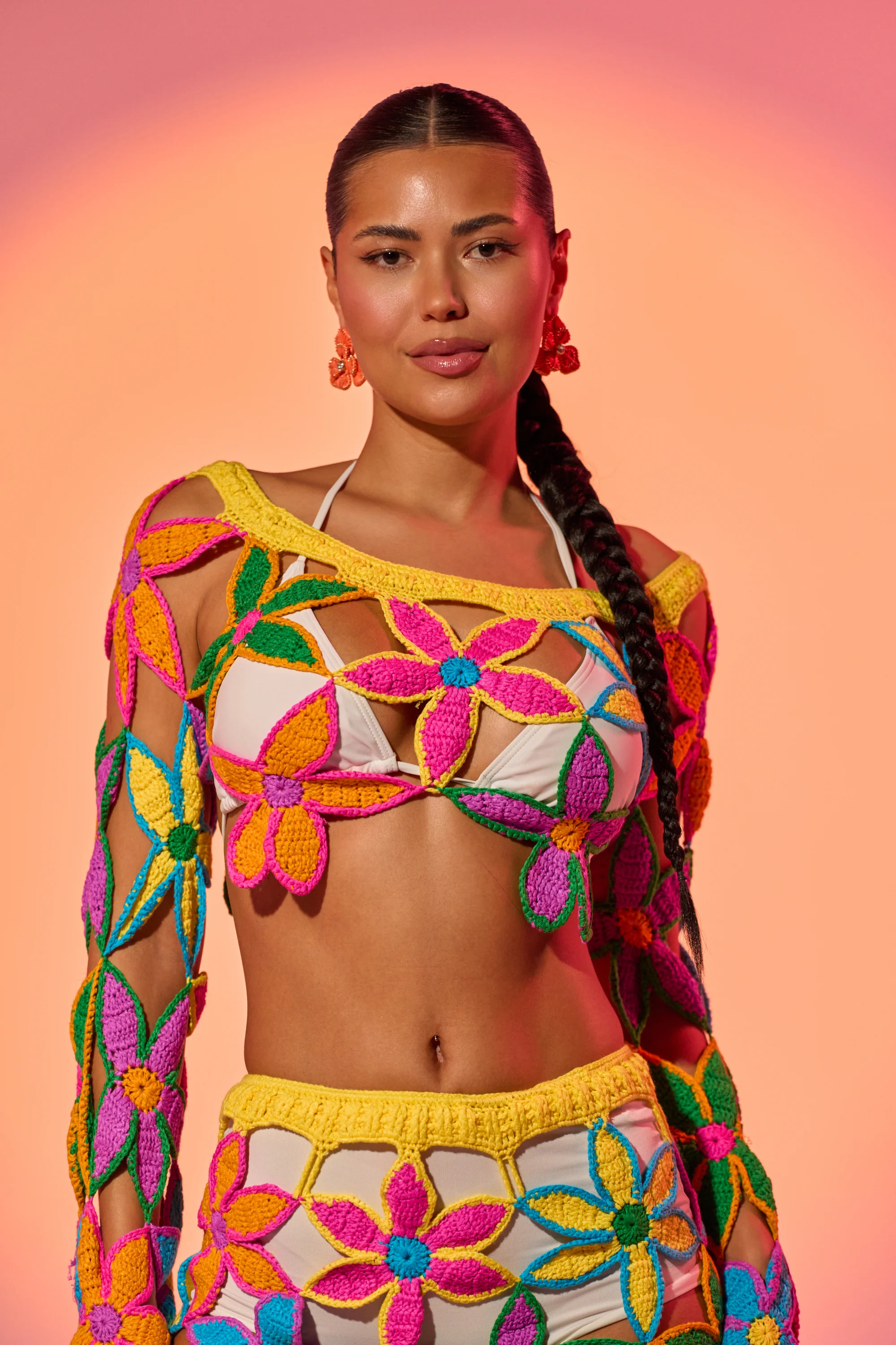 FLORAL FIELDS CROCHET OFF THE SHOULDER SWEATER - Akira Store