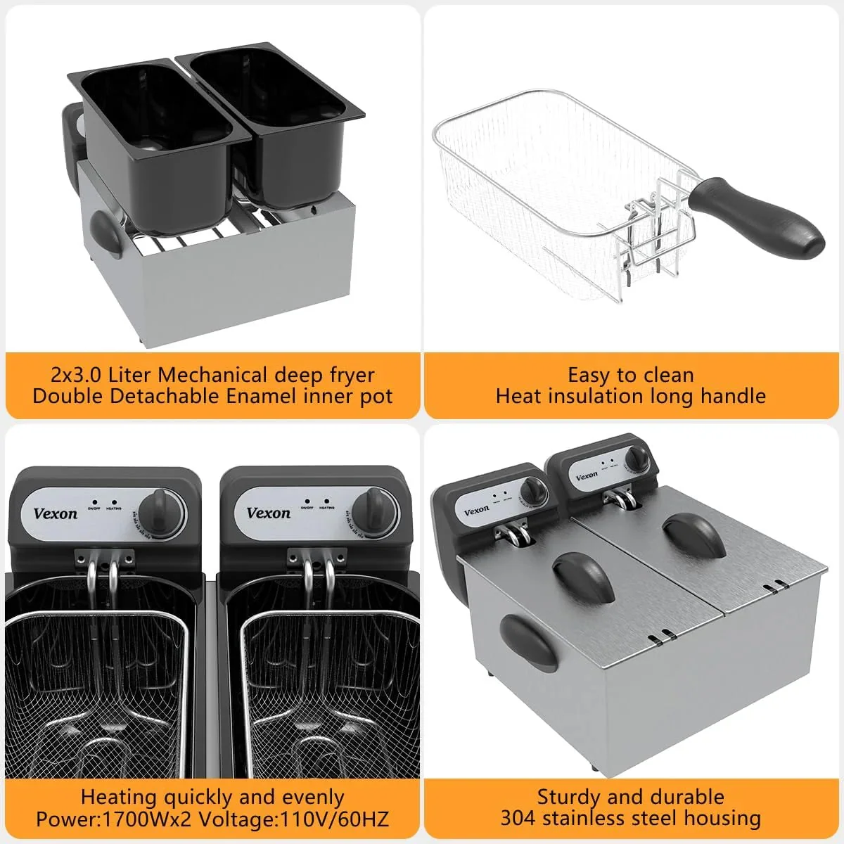 3000W Commercial Electric Deep Fryer with Baskets & LIDS,2X3L Stainless Steel Double Deep Fryer,small Deep Fryer with Basket,temperature…