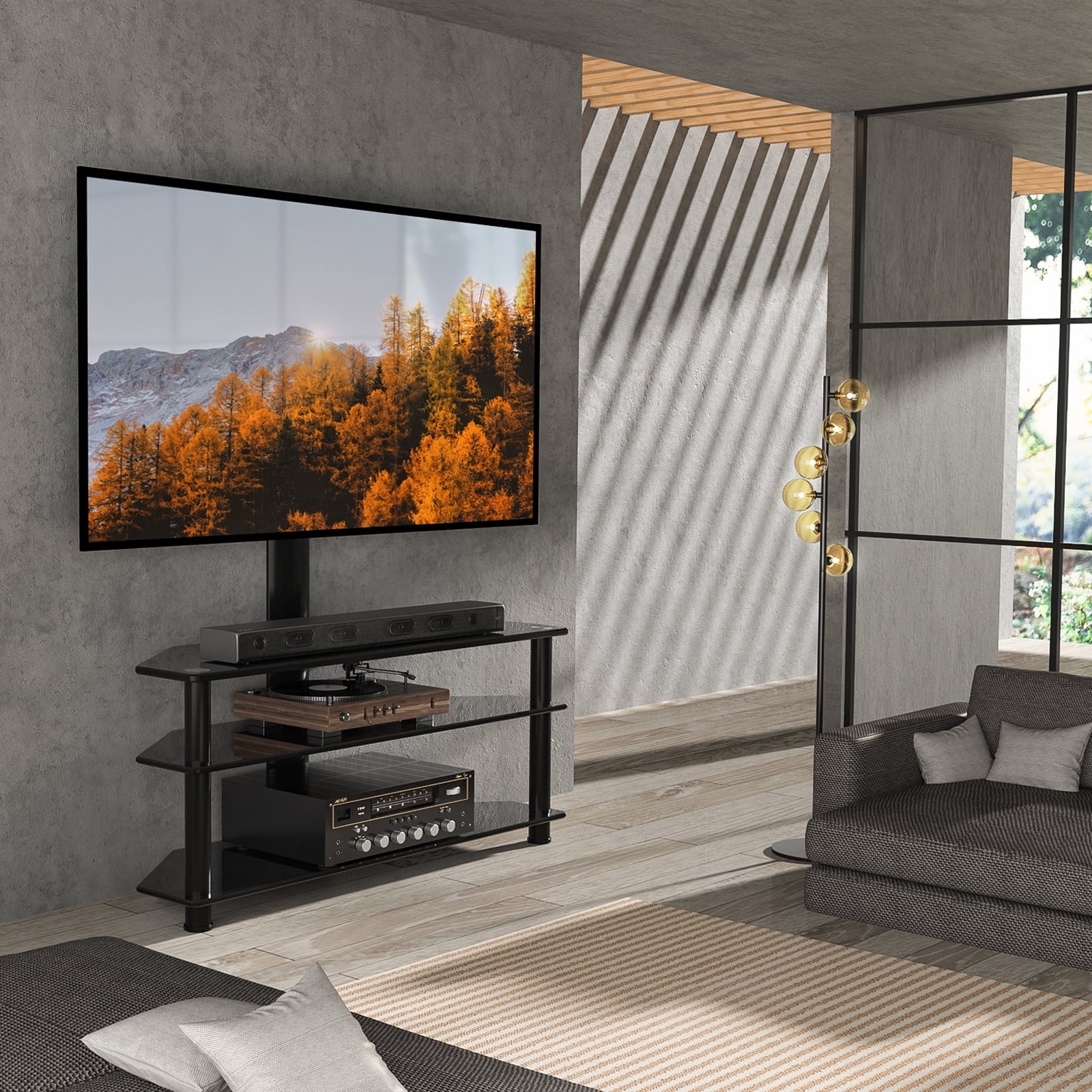 Modern 3 in 1 TV Stand with Mount for Flat Screens up to 65 inch, Black Glass Corner TV Stand for Bedroom(up to 70") - Image 2