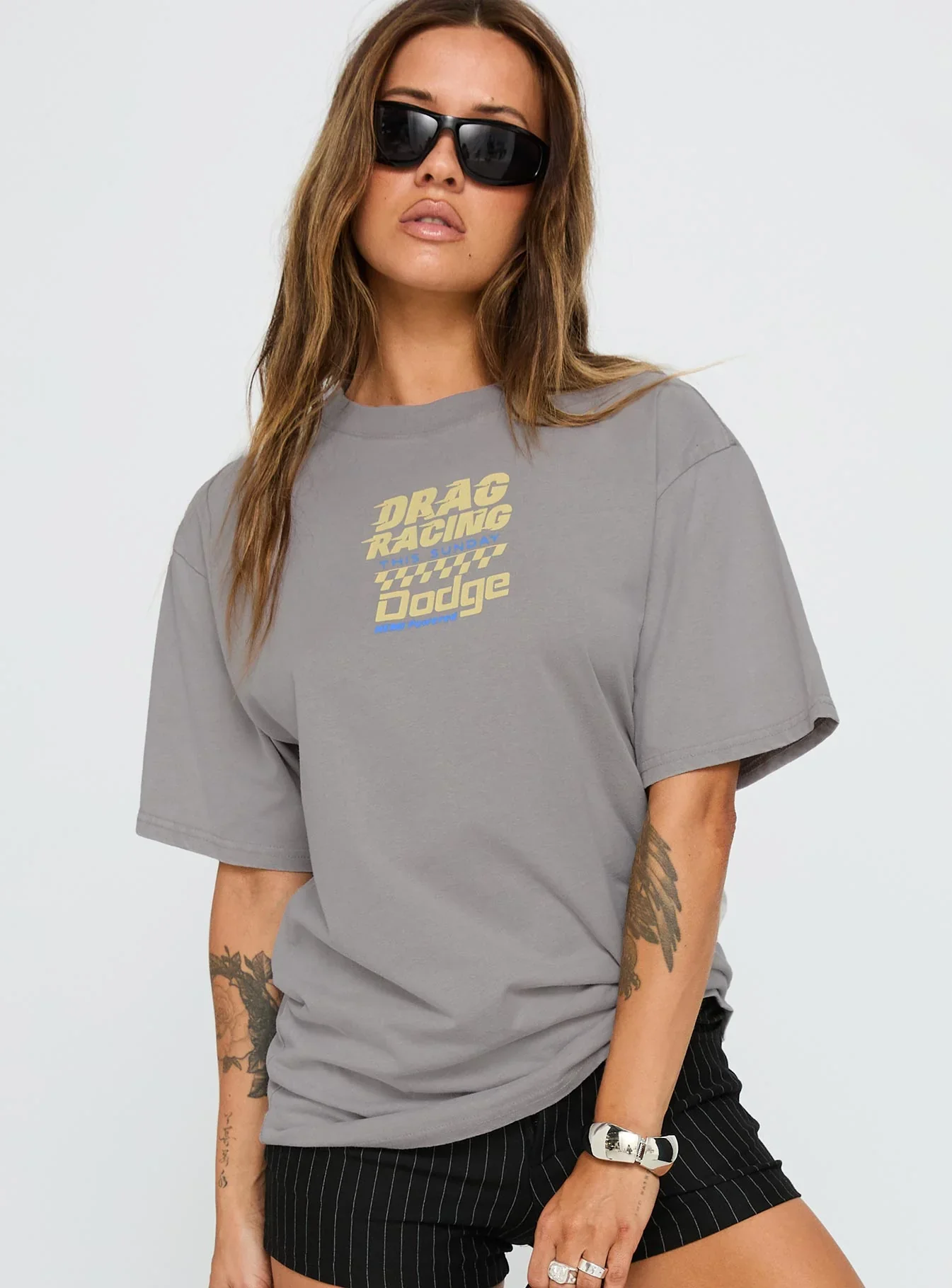 Dodge Racer Oversized Graphic Tee Grey