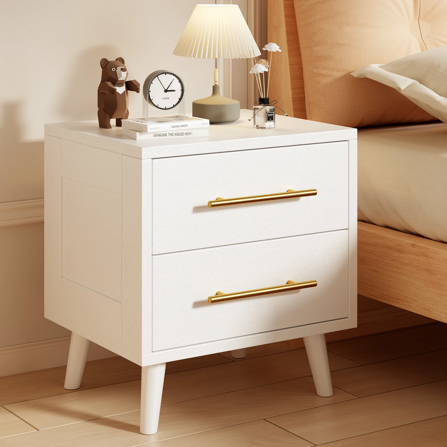 Bedroom Furniture Set Includes Queen Bed Frame, Nightstands Set of 2, 5-Drawer Dresser Vanity Desk Modern Storage Solution for Stylish Home Decor, Beige/White - Image 3