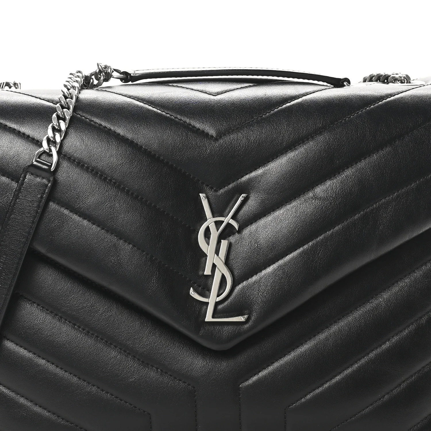 Calfskin Y Quilted Monogram Medium Loulou Chain Satchel Black
