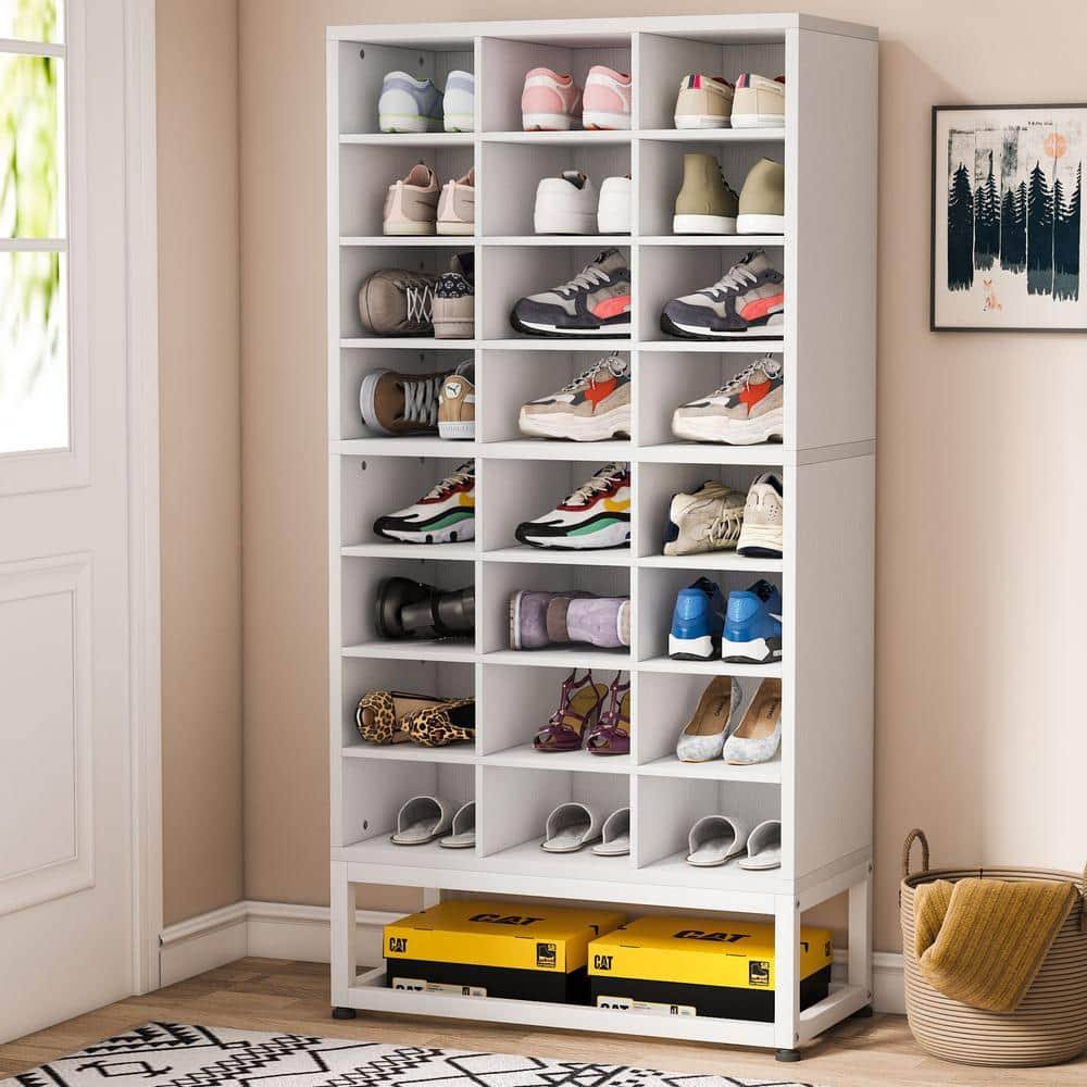 55 in. H x 25 in. W White 24-Pairs Shoe Storage Cabinet 8-Tier Shoe Rack