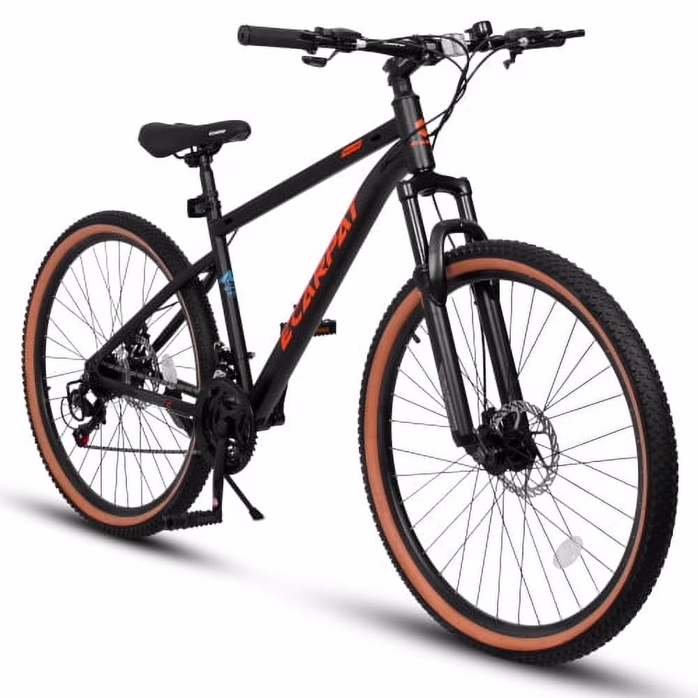 Aezusy 24 Inch Mountain Bike, 21-Speed Mens Trail Bike,High Carbon Steel, Disc Brakes, Red