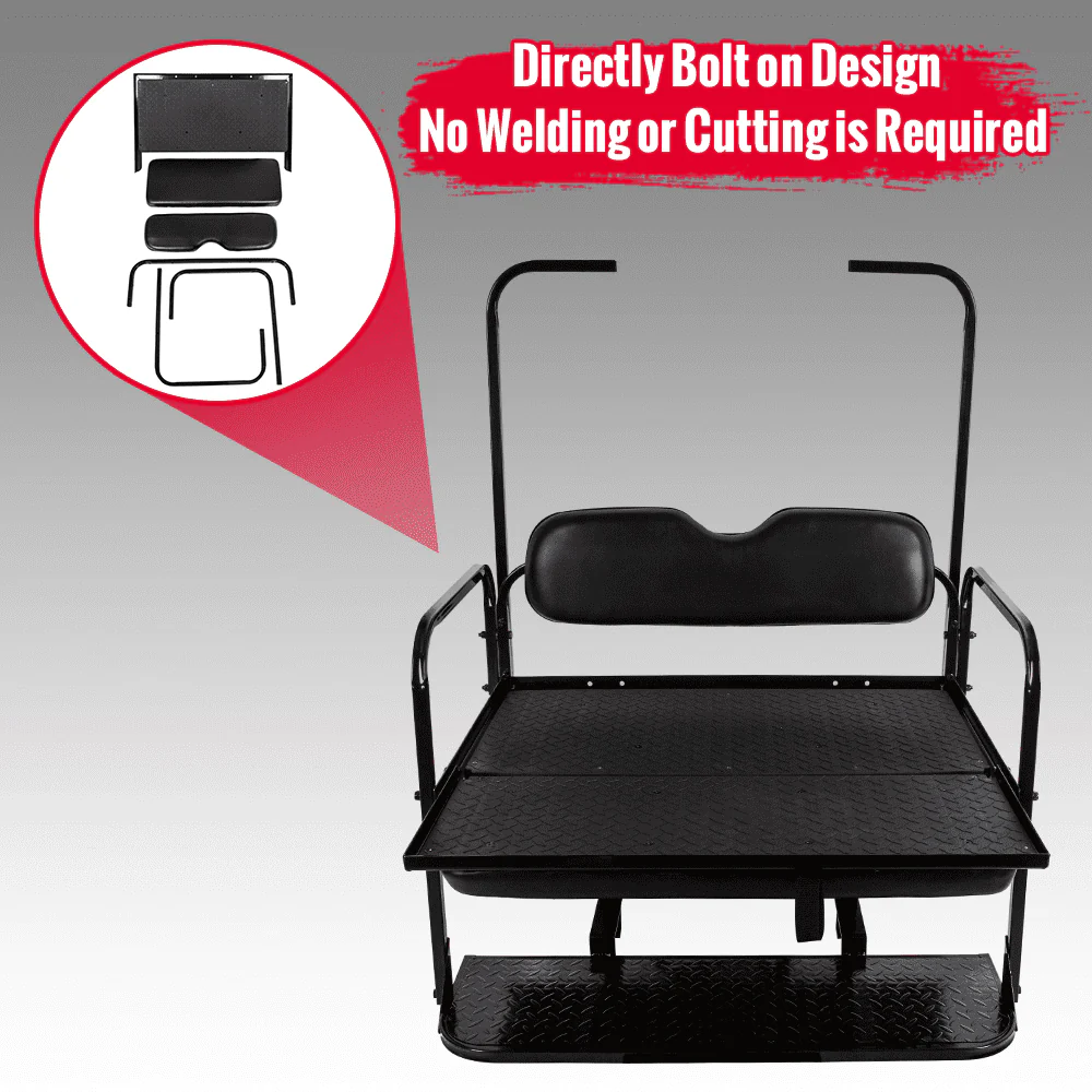 Flip Folding Rear Back Seat Kit Compatible with EZGO TXT Golf Cart | Black Cushions | 1995 Up You Will Receive (2) Packages Image 3