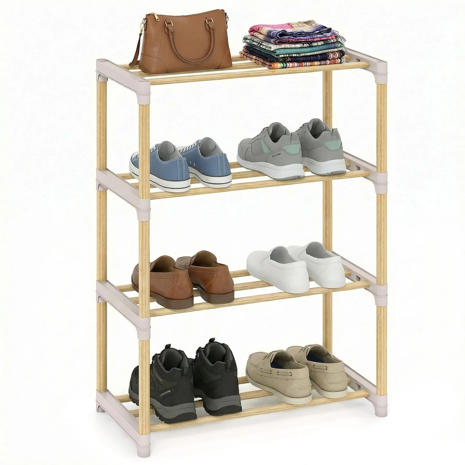 Tangkula 4-Tier Freestanding Shoe Stand with Slatted Open Shelves