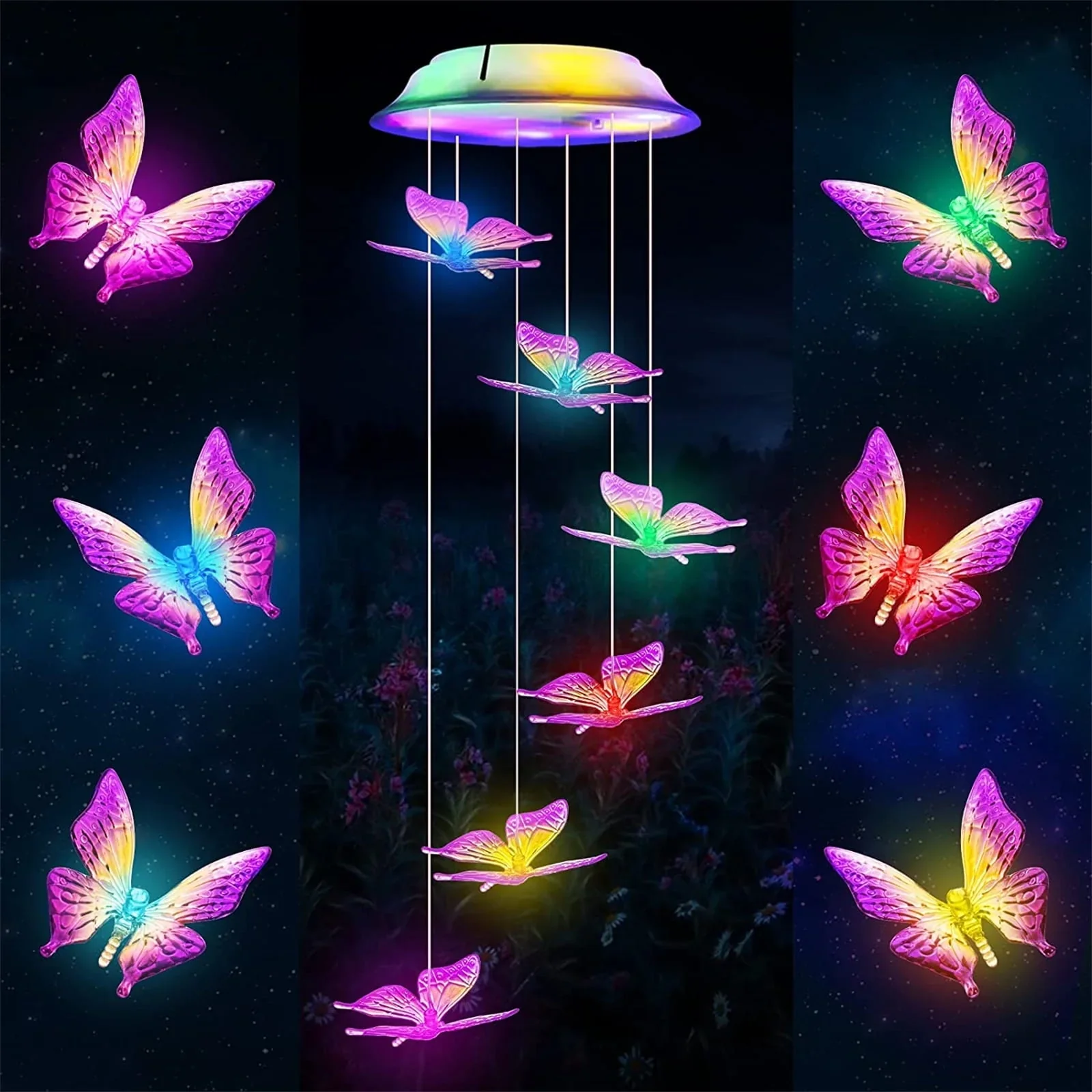Qoosea Wind Chime Light, Solar Powered LED Waterproof Color Changing Hanging Lamp Butterfly Windchimes Lights for Outdoor Garden Yard  Pathway Decoration