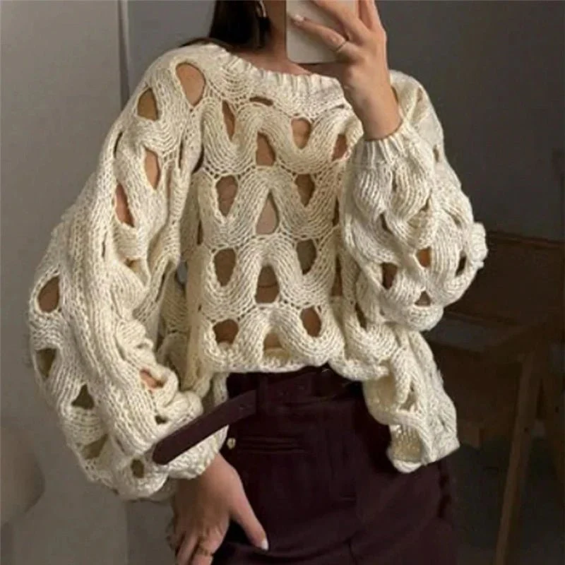 Pull en maille crochet à manches longues pour femme