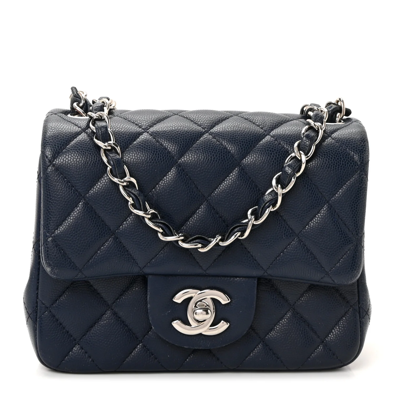 Caviar Quilted Mini Square Flap Navy