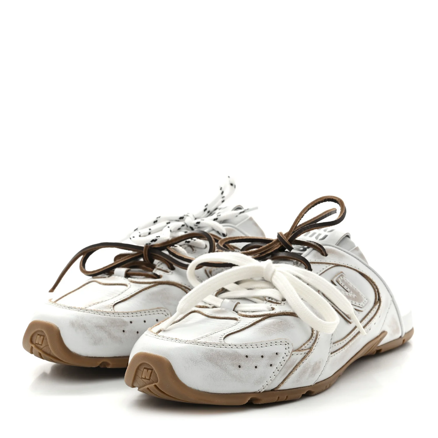 X NEW BALANCE Bleached Calfskin 530 SL Slip-On Sneakers Mules 39 White
