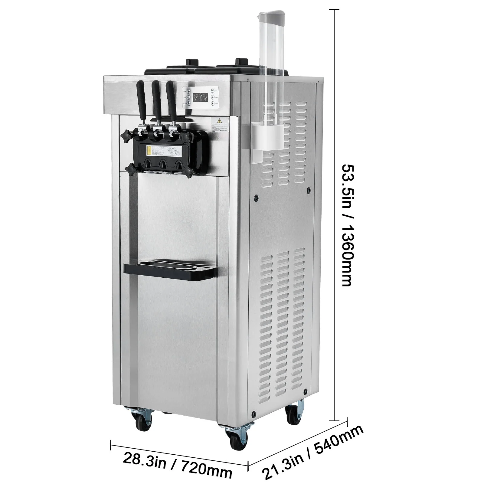 Commercial Soft Ice Cream Machine 21-31 L/H Output 3-Flavor LED Display Auto Clean 4.3L/1.1GAL Hopper,1.7L/0.45gal Cylinder - Image 9