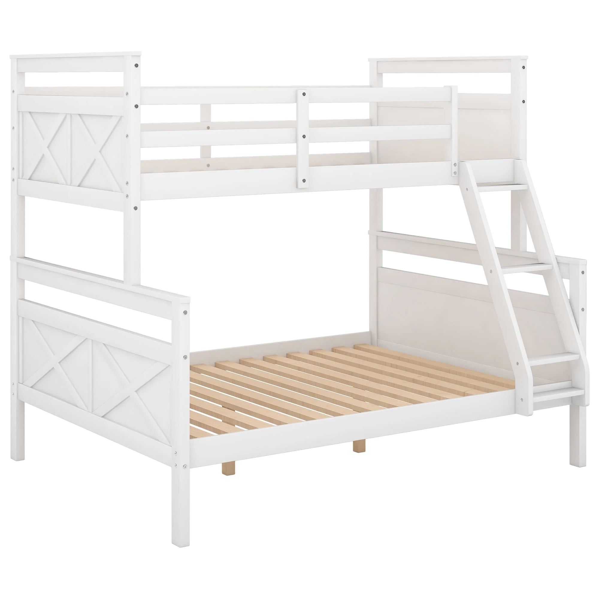 Euroco Twin over Full Wood Bunk Bed with Ladder for Kid's Room