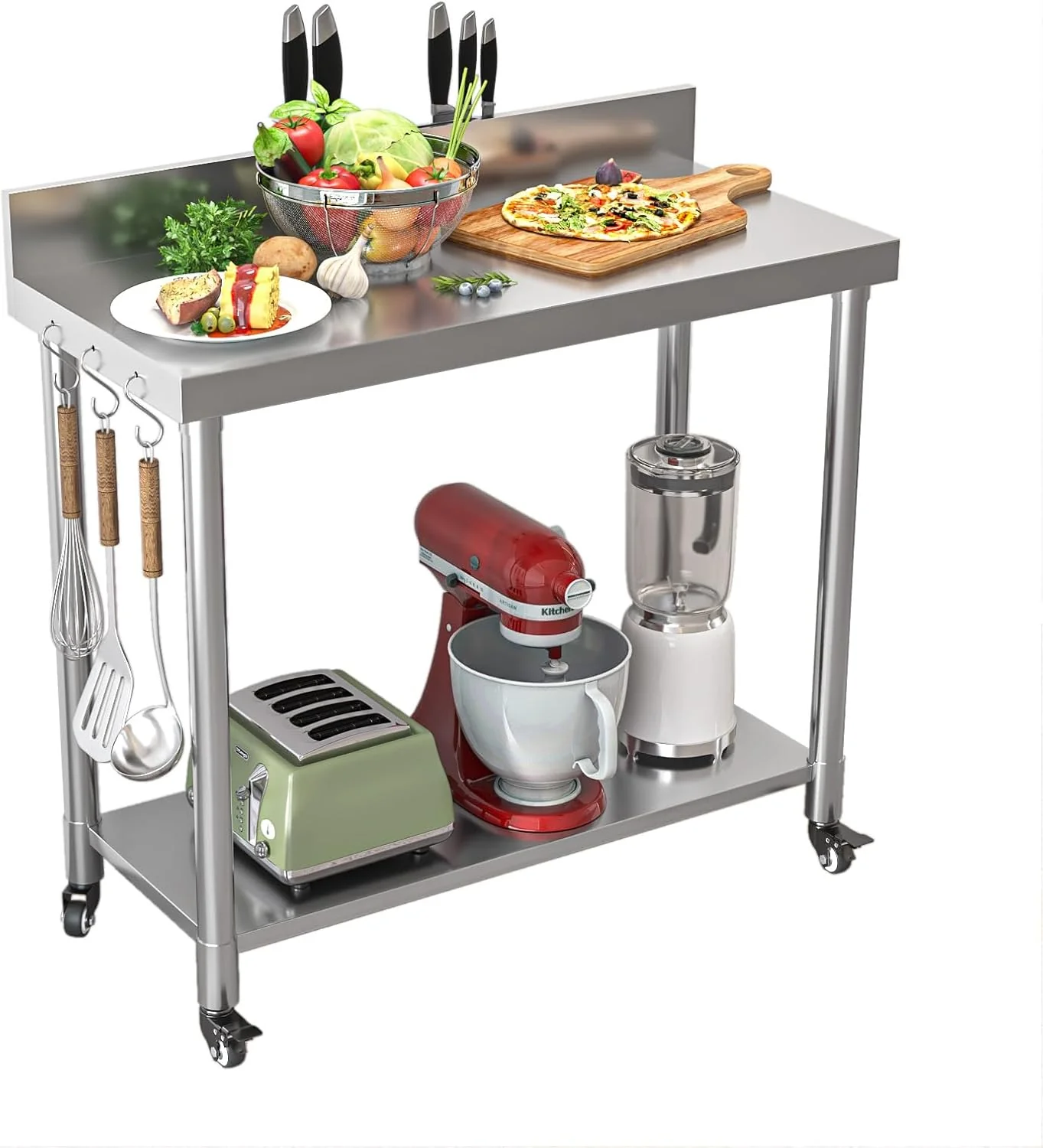 AECOJOY Stainless Steel Table with Backsplash 48