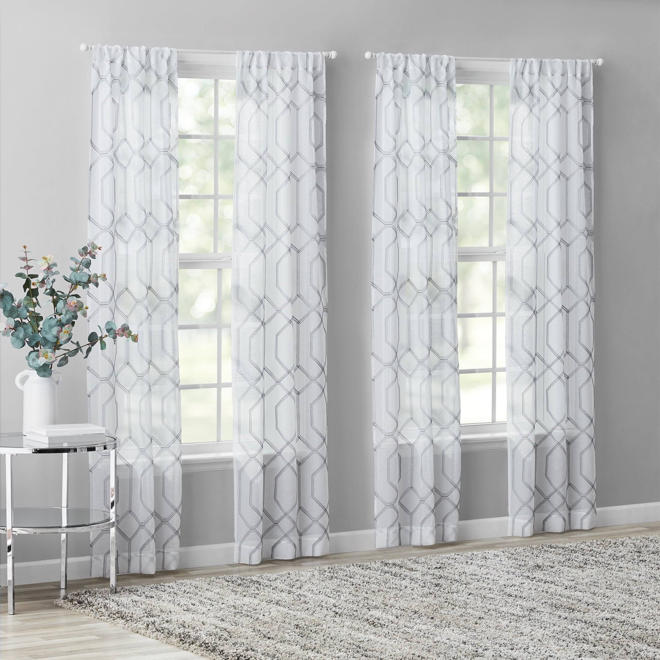 Mainstays Modern Gray Geometric Rod Pocket Sheer Curtain Set, 28 inch x 84 inch (4 Panels)