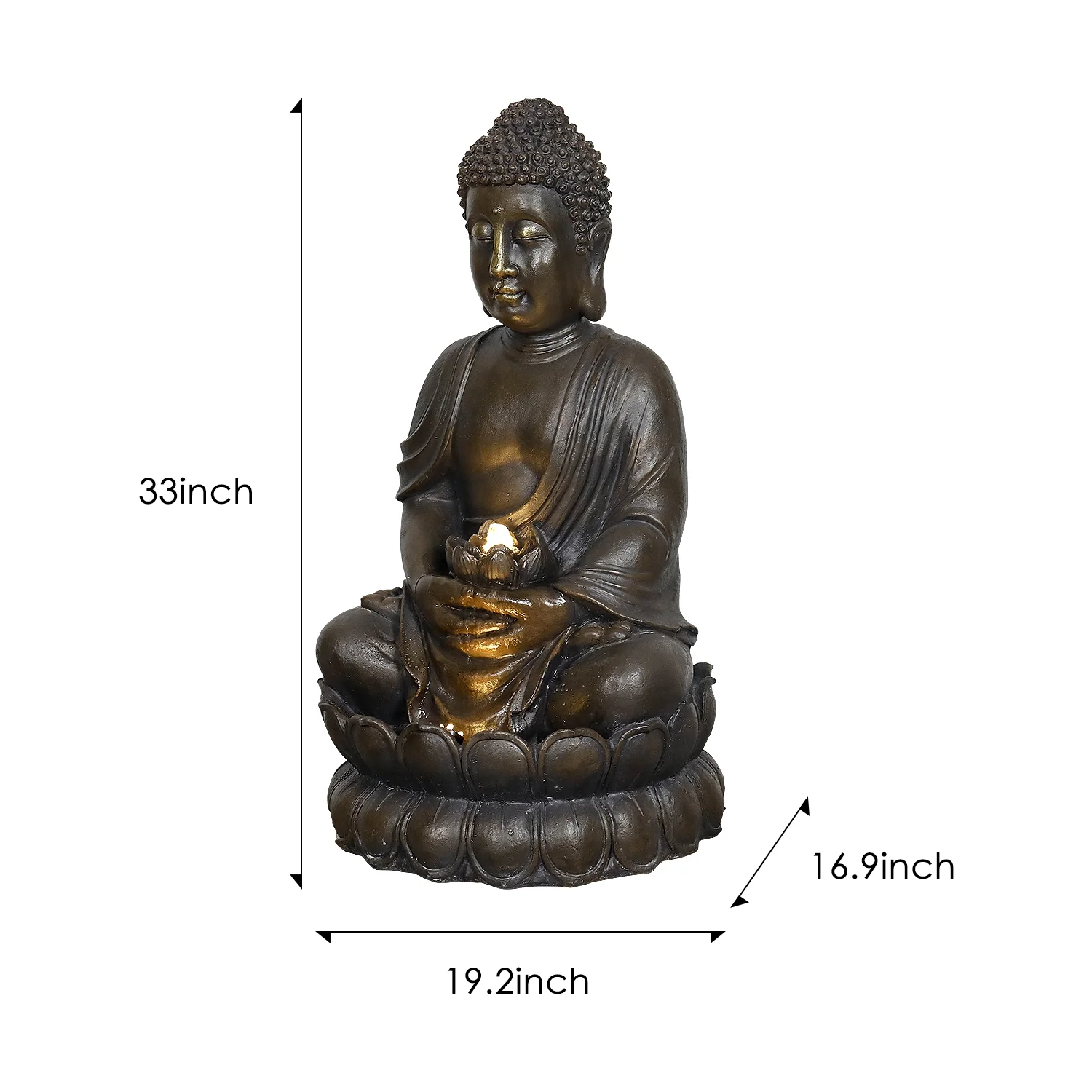 33" H Buddha Outdoor Water Fountain with LED Lights and Pump,Zen Style Relaxing Garden Fountain Waterfall for Patio, Porch and Yard Decor - Image 5