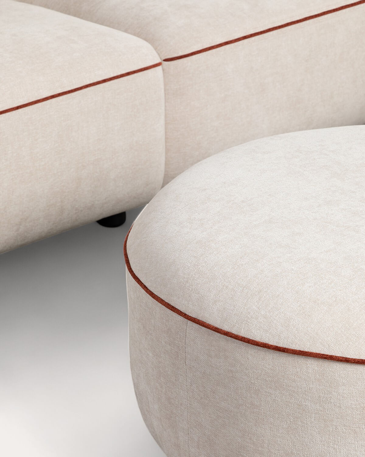 Ilham - Sofá Modular  3 Piezas Chaise Longue con Esquinero y Puff Redondo de Tela Ilham