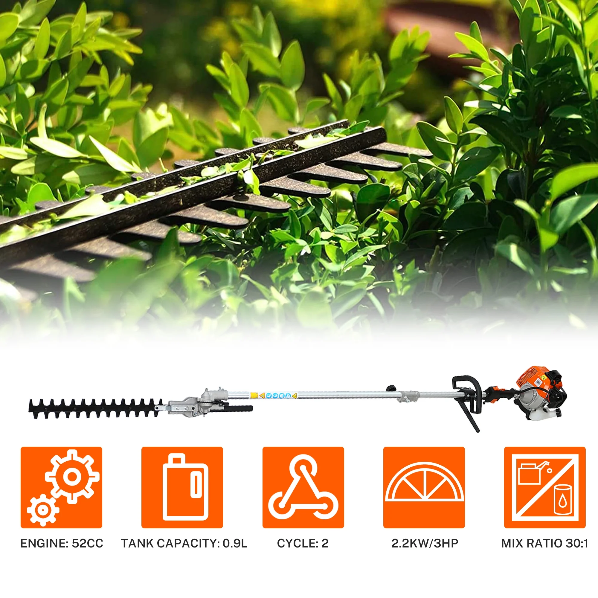 10-in-1 Grass Trimmer Weed Eater Combos, 52CC 2-Cycle Full Crank Shaft Gas Powered Weed Eater with Gas Pole Saw, Hedge Trimmer and Brush Cutter, Grass Trimming Tool for Garden, Lawn Care(55CC/10-in-1) - Image 6