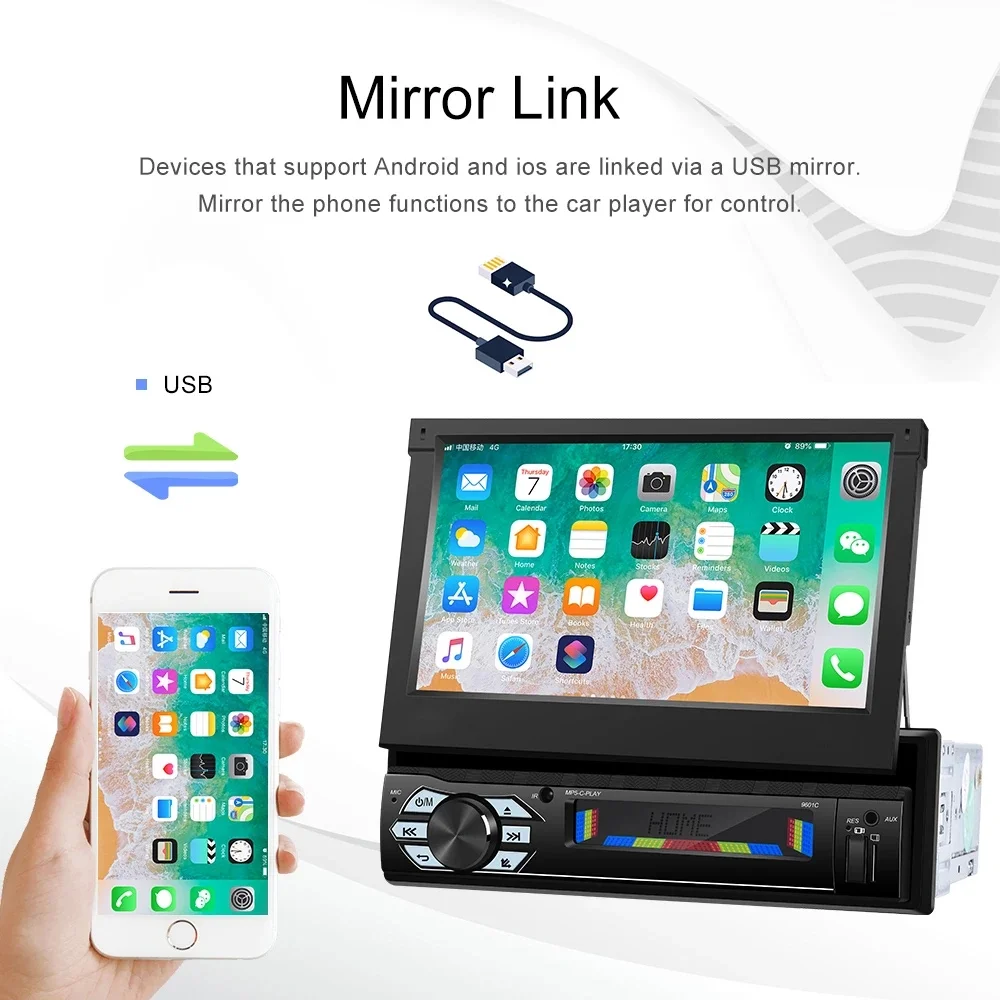 1 Din 7 Inch Car Stereo Radio with Wireless Apple Carplay Android Auto HD Electric telescopic Touchscreen Flip out Screen FM Bluetooth Android/iOS Mirror Link, Single 1 Din Car Audio USB/TF/AUX-in - Image 8