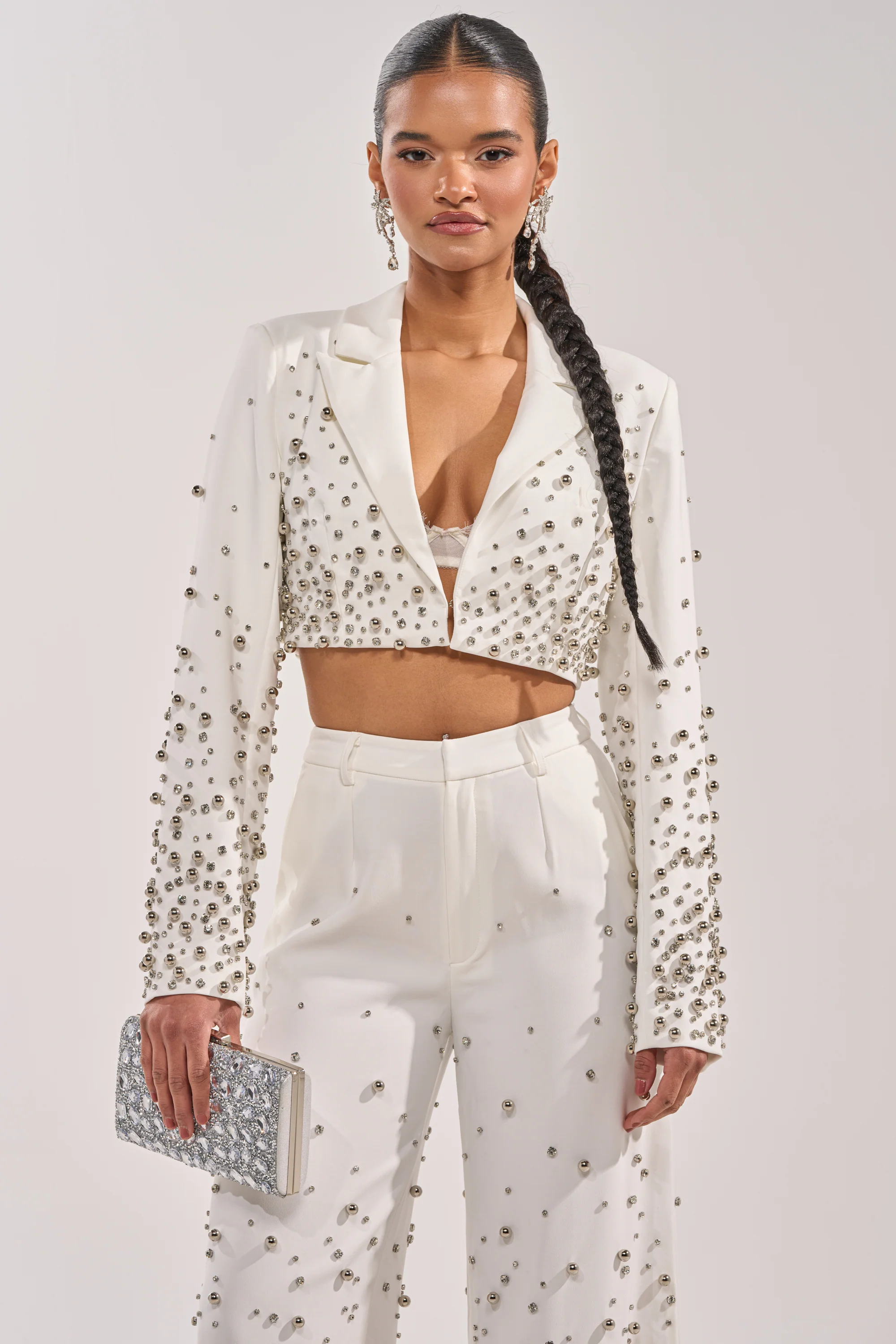 GET CLOSER EMBELLISHED BLAZER IN WHITE - Akira Store