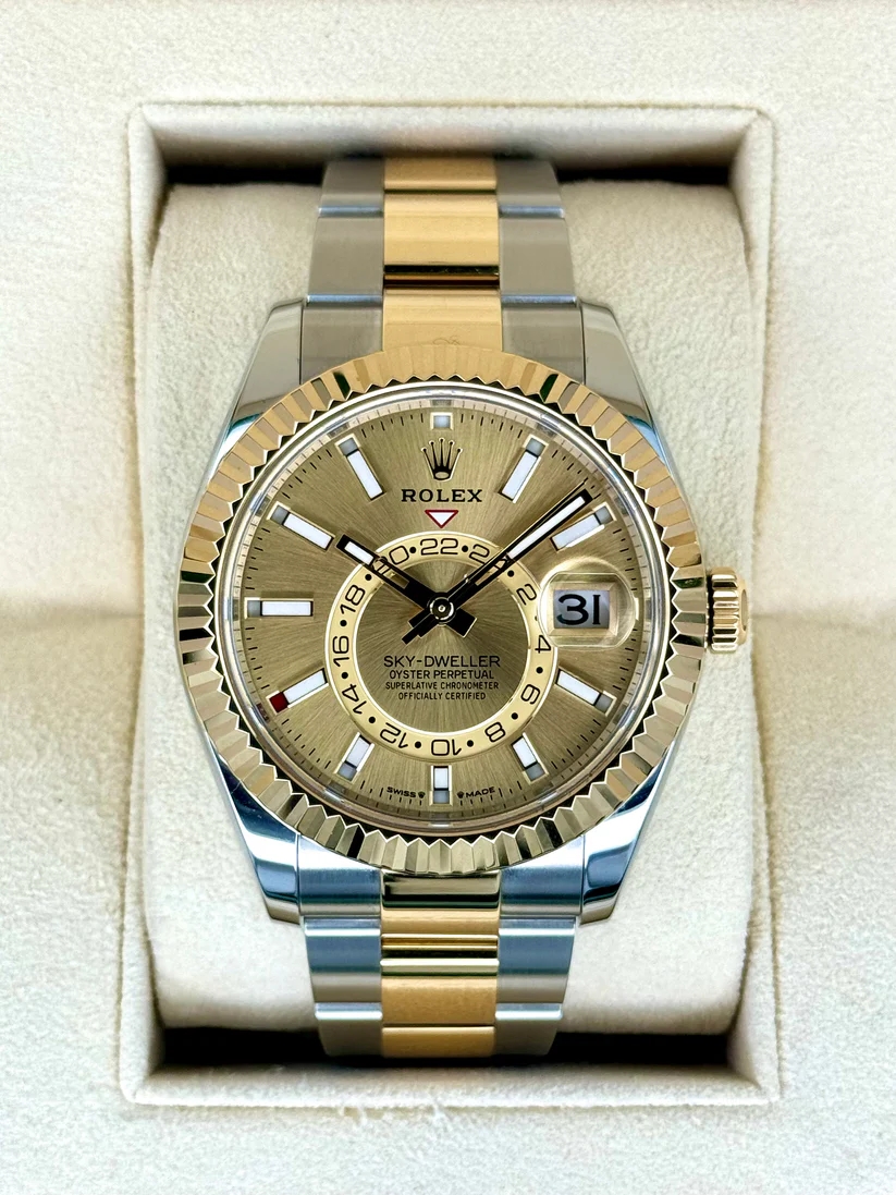 [Super Clone]RLX  Sky-Dweller 42mm Two-Tone Yellow Gold Champagne Dial Oyster - 336933 - New 2025