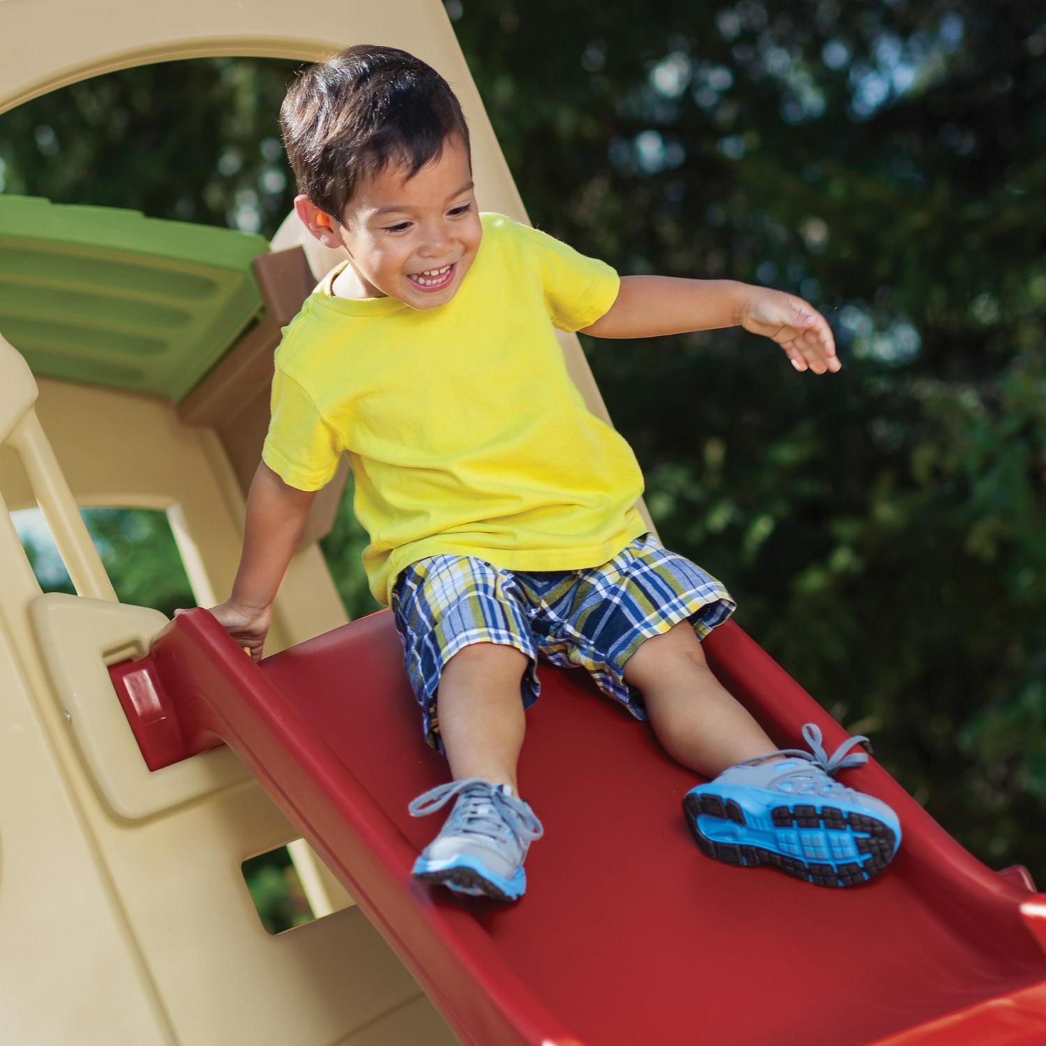 Neighborhood Fun Center Brown Playhouse with Slide Plastic Kids Outdoor Toys Image 8