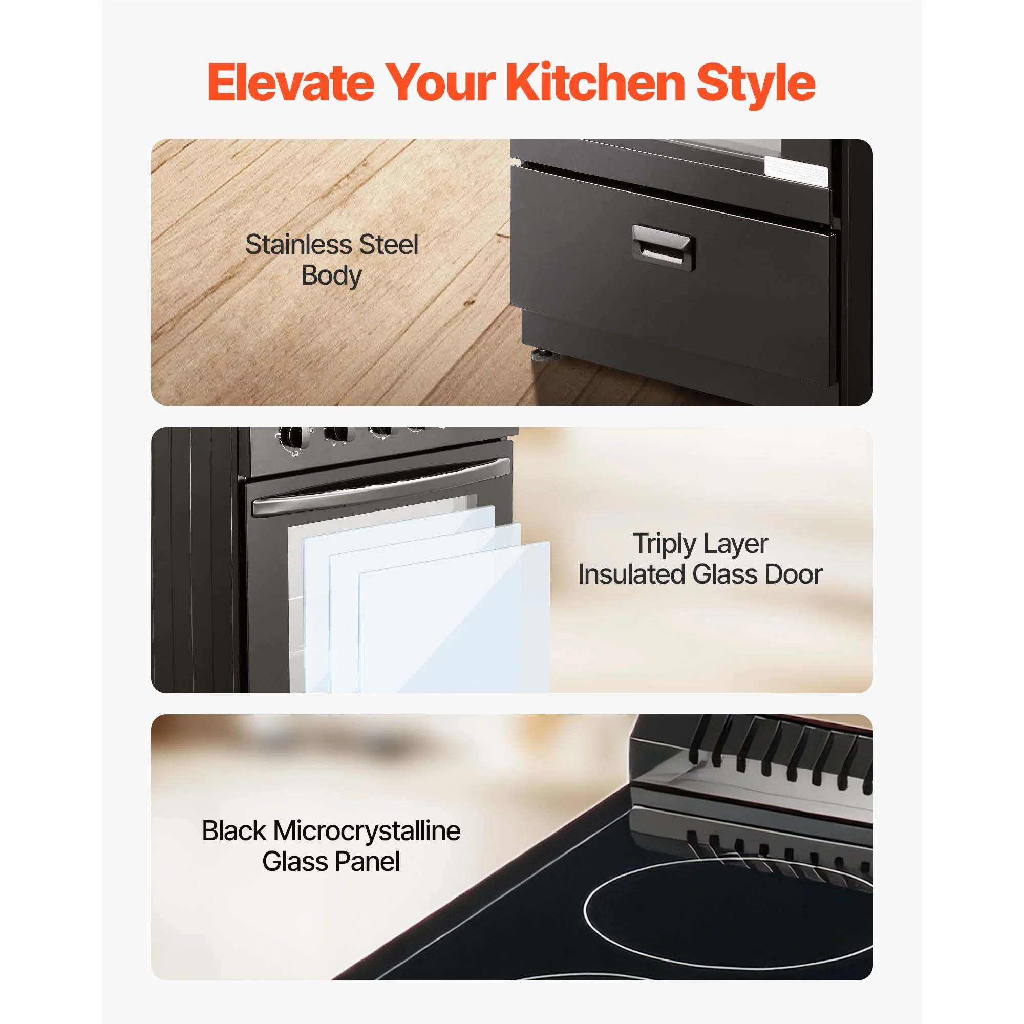 24-inch Electric Range Oven, 2.7 Cu. Ft. Compact Freestanding Design, Stainless Steel Finish, Features 4 Burners, Adjustable Racks, Storage Drawer, Drip Pan, and Indicator Light, Black - Image 5