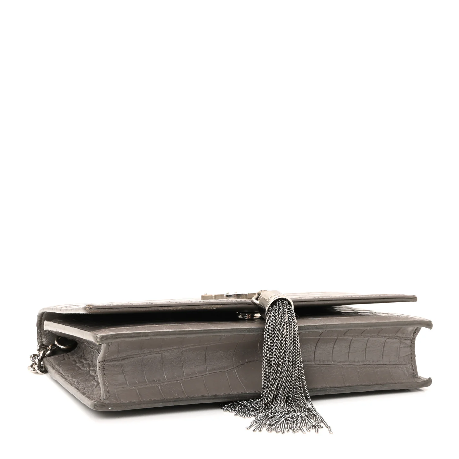 Calfskin Crocodile Embossed Kate Monogram Tassel Chain Wallet Fog