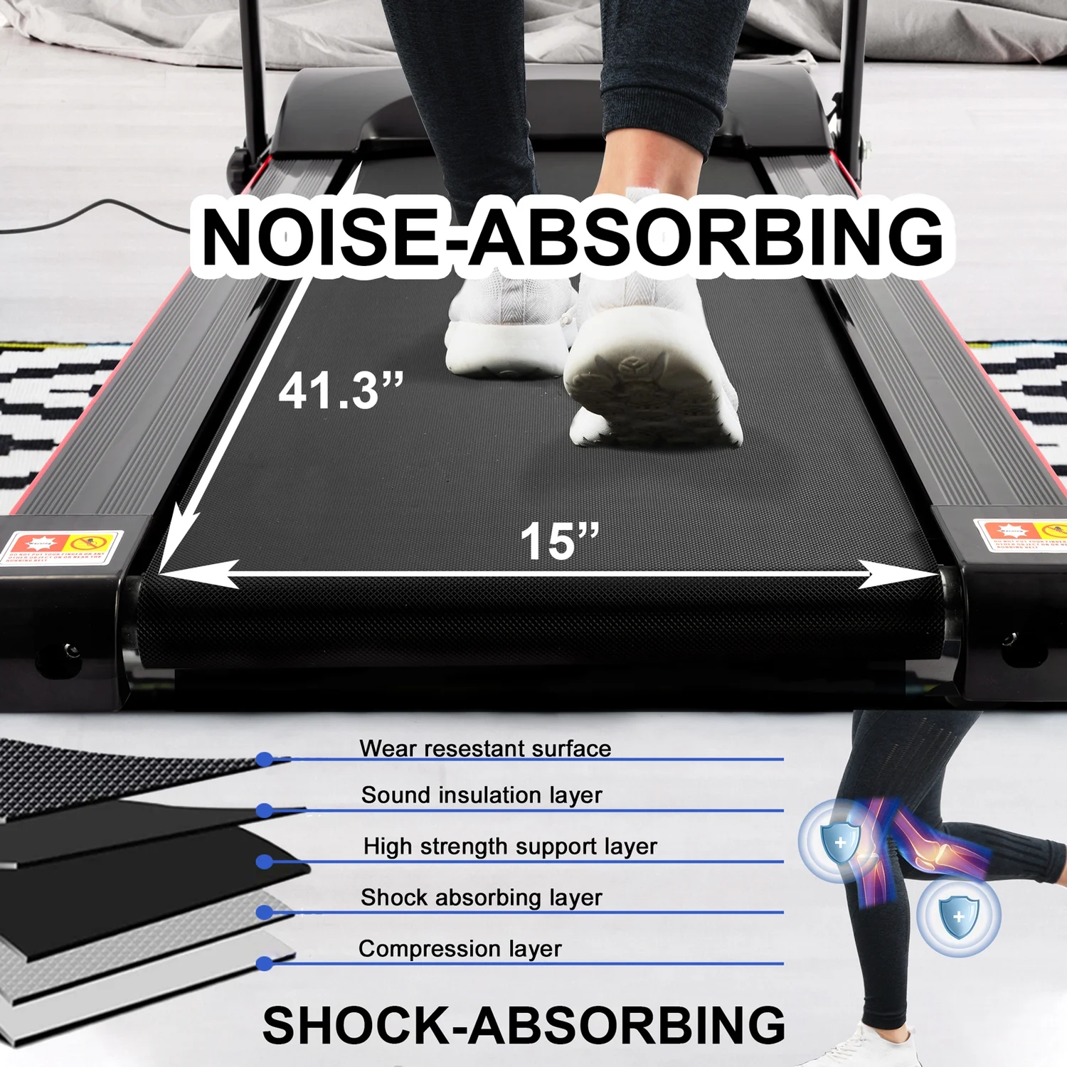 Treadmill 2.5HP Folding Treadmill for Home Walking Under Desk with Incline Fitness Running Electric Treamills Indoor Training Pulse Monitor Cup Holder Treadmills IN USA STOCK(black) - Image 3