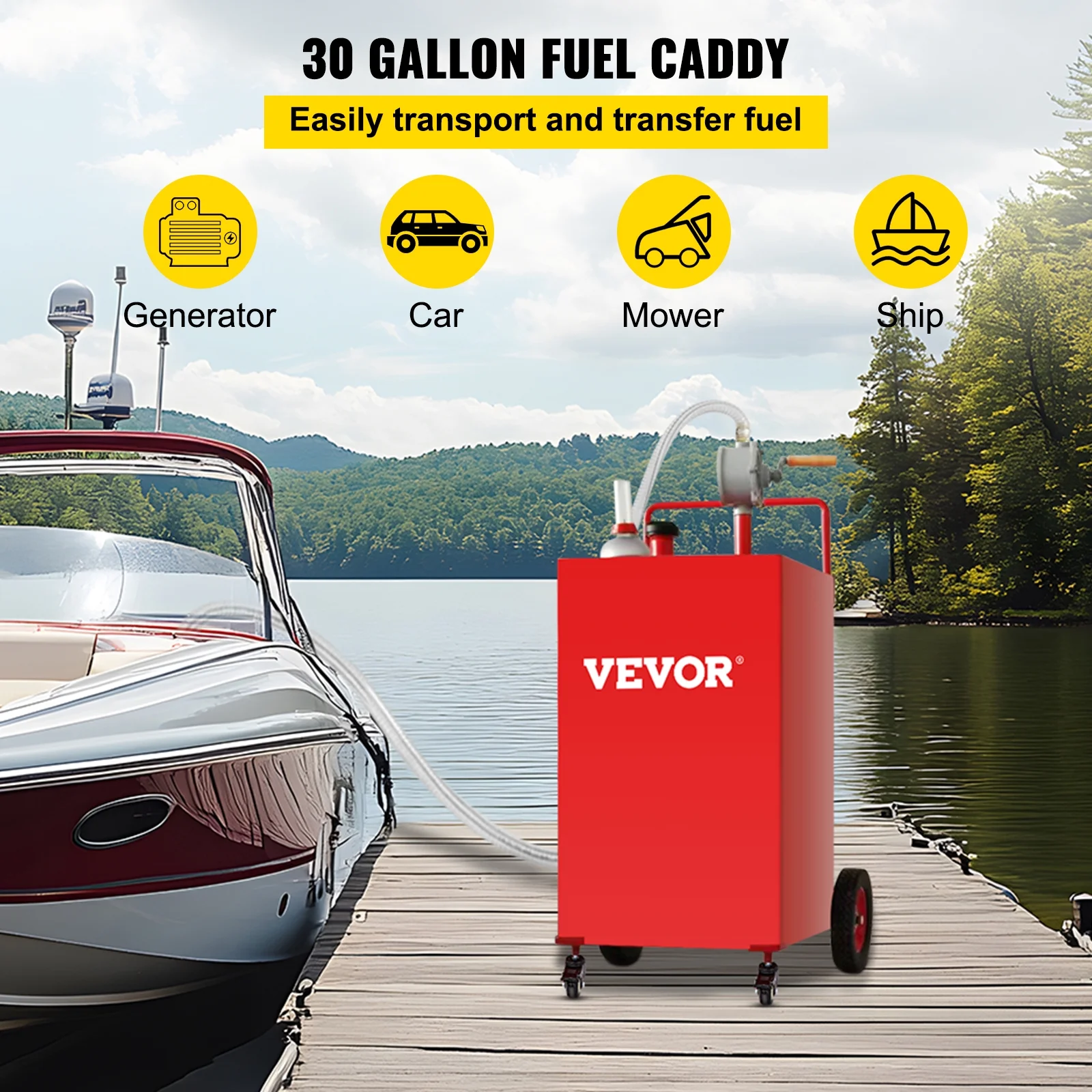 SKYSHALO with Manuel Transfer Pump, 35 Gallon Gas Caddy, Fuel Storage Tank with 4 Wheels, Portable Fuel Caddy Gasoline Diesel Fuel Container for Atvs, Boats
